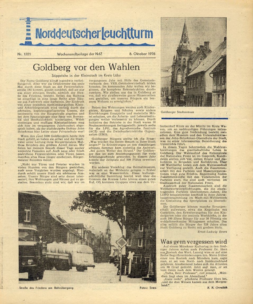   Norddeutscher Leuchtturm 1221. Wochenendbeilage der Norddeutschen Zeitung vom 08.10.1976. 