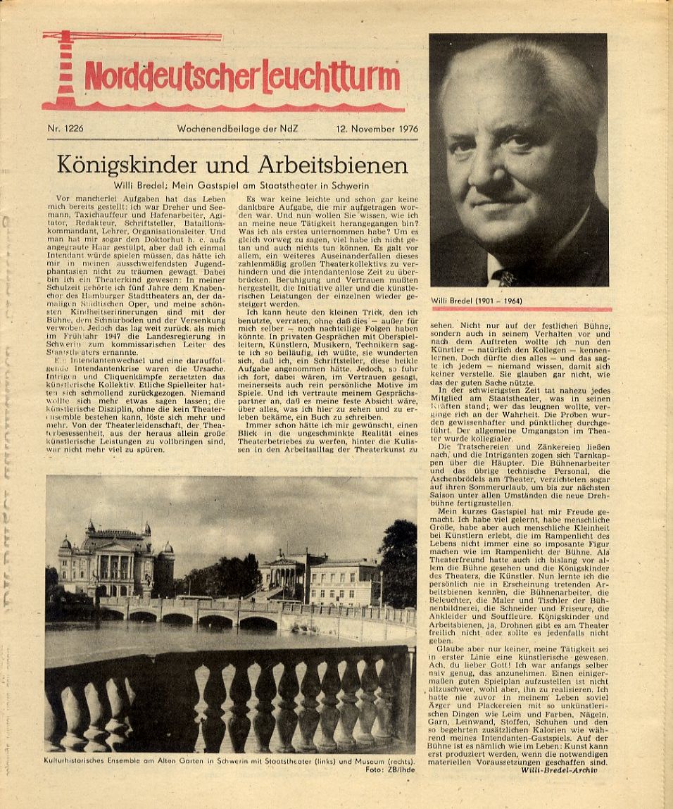   Norddeutscher Leuchtturm 1226. Wochenendbeilage der Norddeutschen Zeitung vom 12.11.1976. 