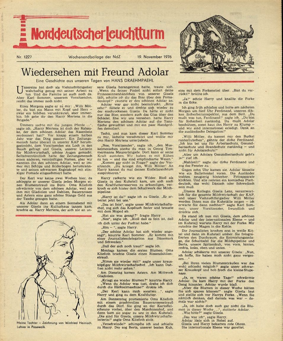   Norddeutscher Leuchtturm 1227. Wochenendbeilage der Norddeutschen Zeitung vom 19.11.1976. 