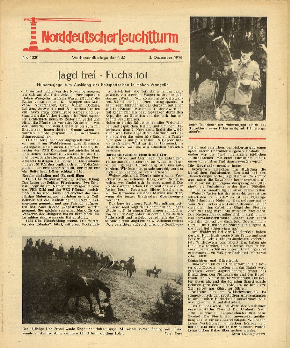   Norddeutscher Leuchtturm 1229. Wochenendbeilage der Norddeutschen Zeitung vom 03.12.1976. 