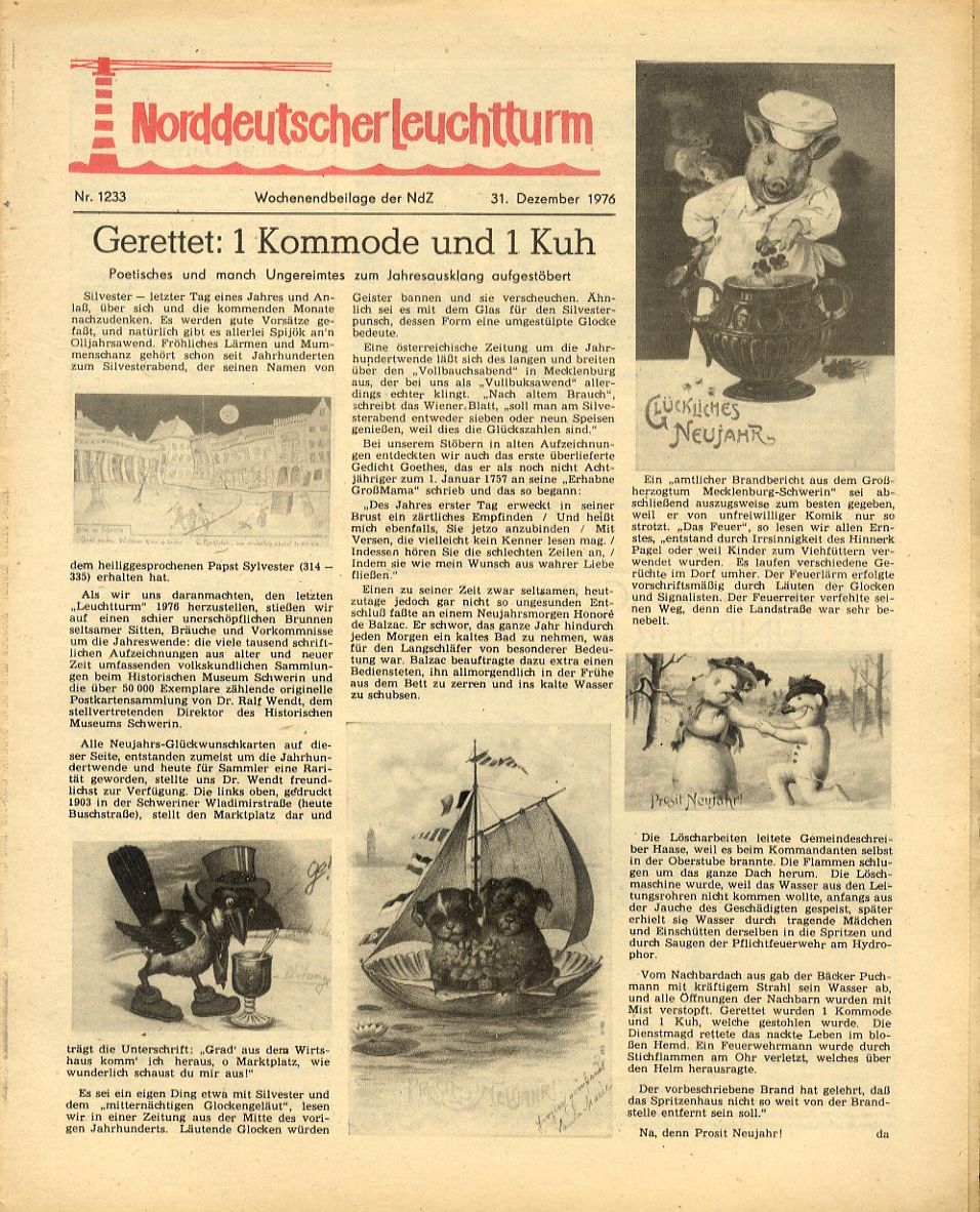   Norddeutscher Leuchtturm 1233. Wochenendbeilage der Norddeutschen Zeitung vom 31.12.1976. 