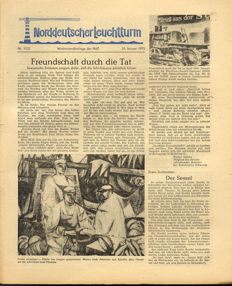   Norddeutscher Leuchtturm 1133. Wochenendbeilage der Norddeutschen Zeitung vom 31.01.1975. 