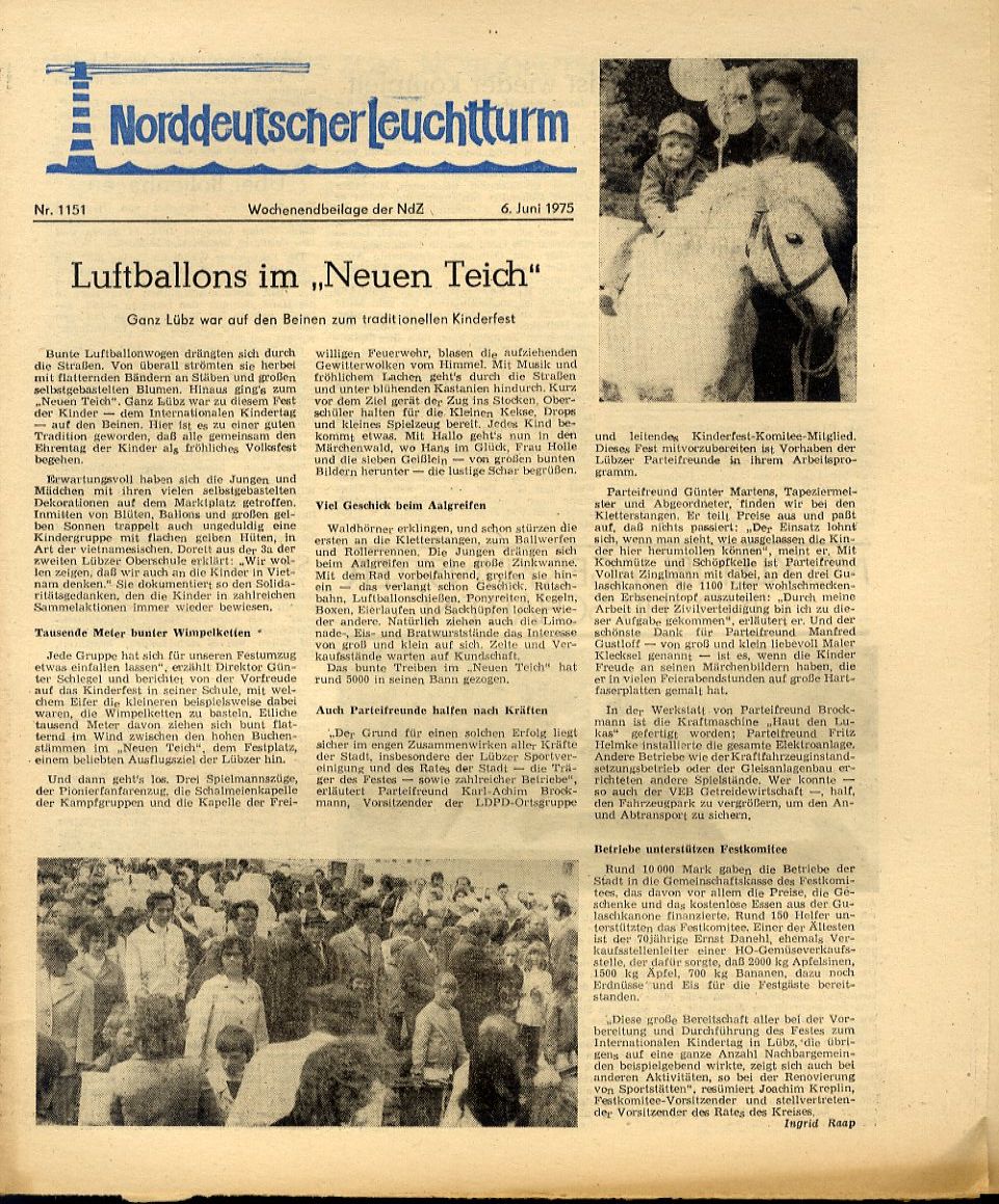   Norddeutscher Leuchtturm 1151. Wochenendbeilage der Norddeutschen Zeitung vom 06.06.1975. 