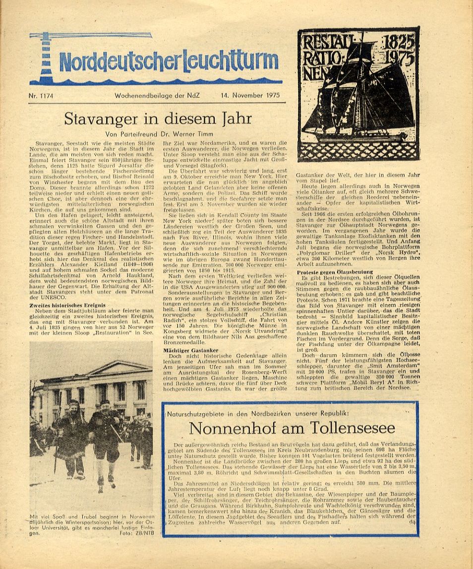   Norddeutscher Leuchtturm 1174. Wochenendbeilage der Norddeutschen Zeitung vom 14.11.1975. 