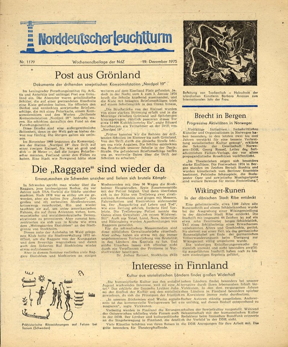   Norddeutscher Leuchtturm 1179. Wochenendbeilage der Norddeutschen Zeitung vom 19.12.1975. 