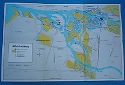   Hafen Hamburg. bersichtsplan mit besonderer Kennzeichnung der Umschlaganlagen und Industriegebiete. Alle Angaben nach dem Stand vom Sommer 1969. 