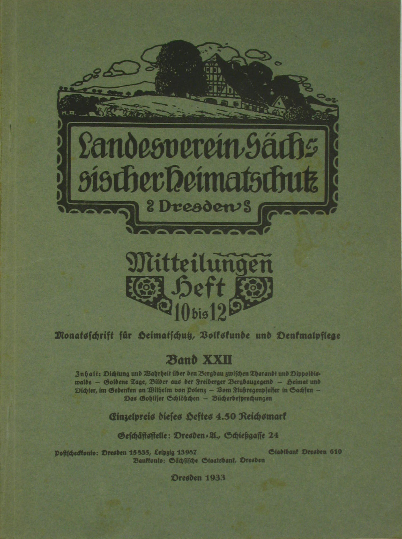 Autorenkollektiv:  Mitteilungen Band 22 (Heft 10 bis 12) aus 1933 