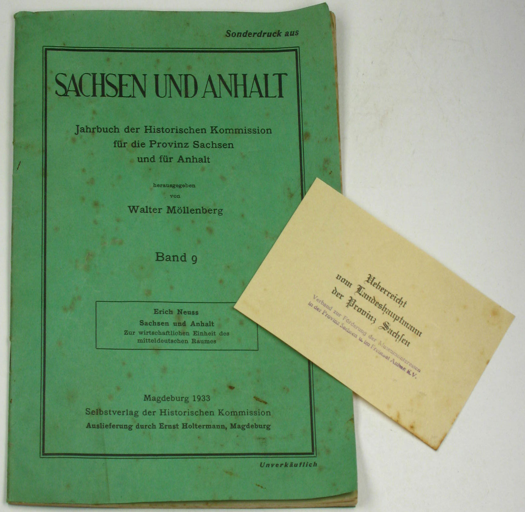 Möllenberg, Walter (Hrsg.):  Sonderdruck aus Sachsen und Anhalt - Jahrbuch der Historischen Kommission für die Provinz Sachsen und für Anhalt 1933 - Band 9 