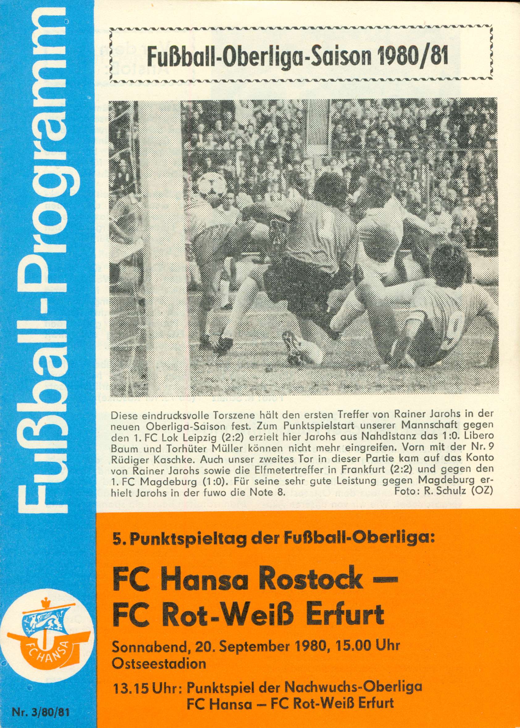   Prg. FC Hansa Rostock - FC Rot-Weiß-Erfurt 20.09.1980 