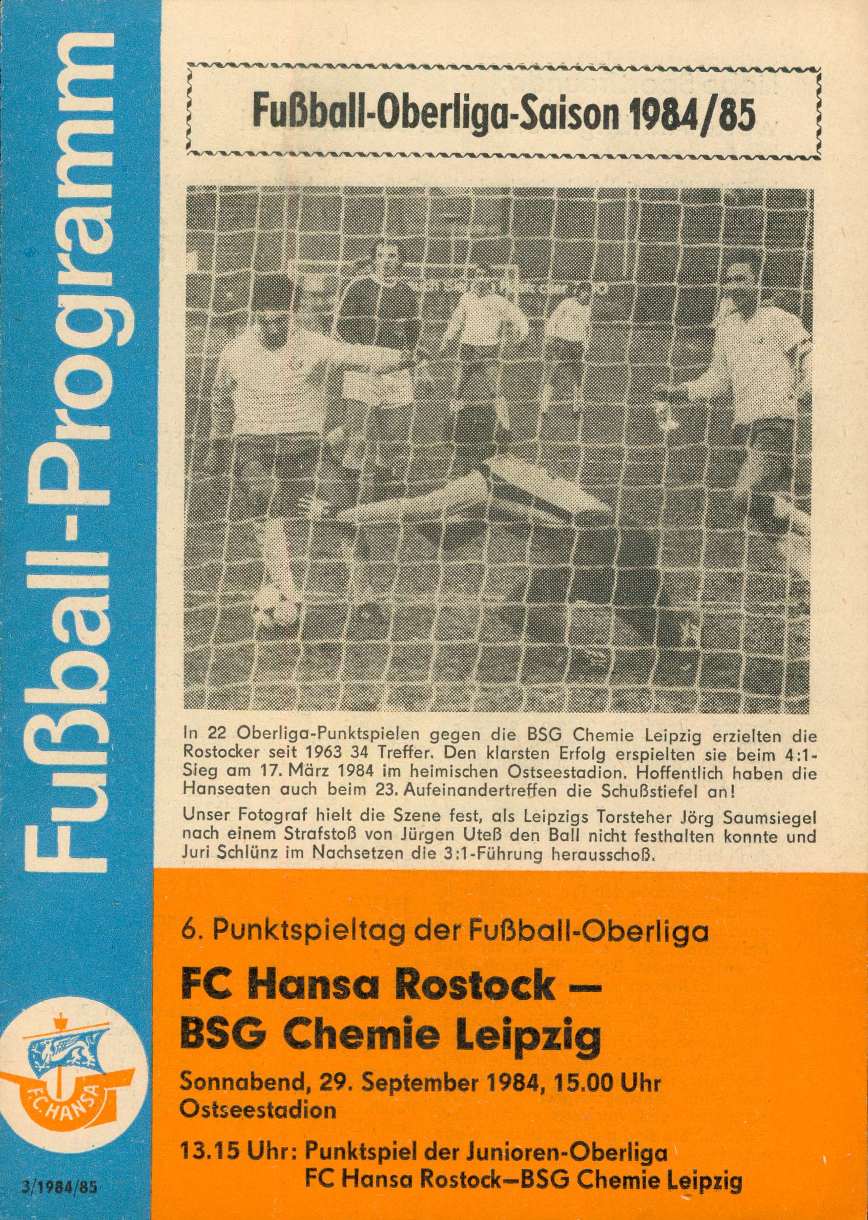   Prg. FC Hansa Rostock - BSG Chemie Leipzig 25.09.1984 