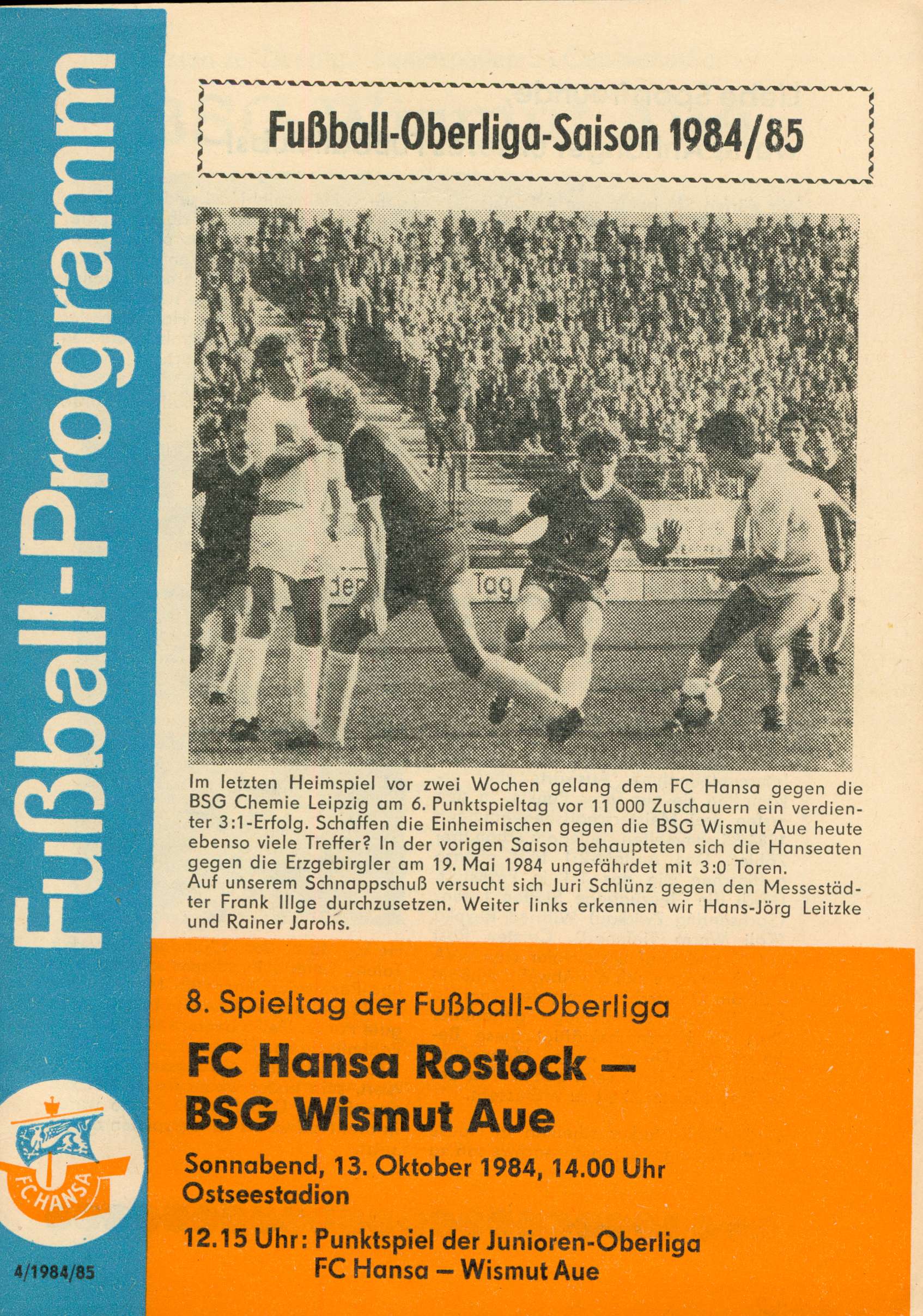   Prg. FC Hansa Rostock - BSG Wismut Aue 13.10.1984 