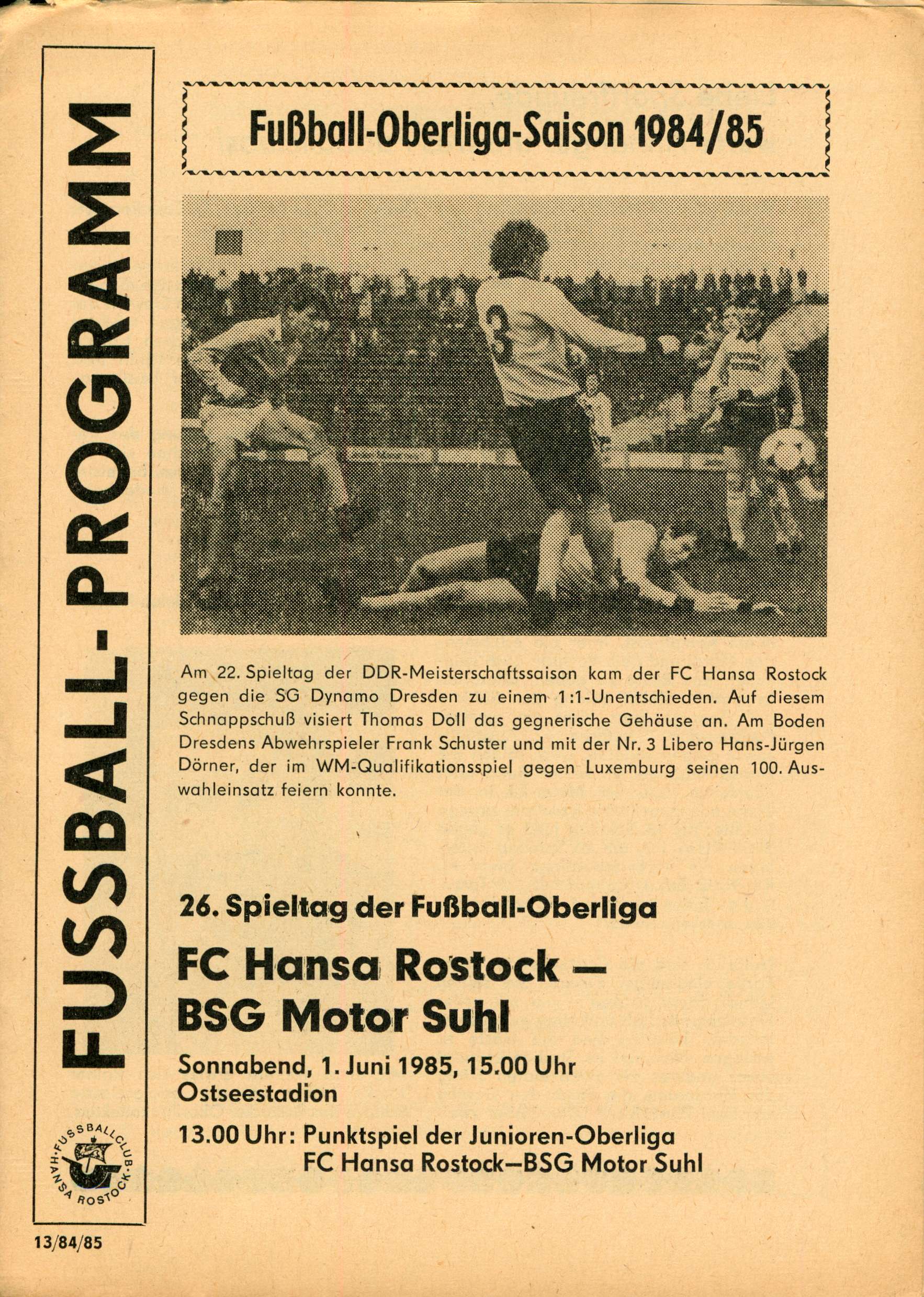   Prg. FC Hansa Rostock - BSG Motor Suhl 01.06.1985 