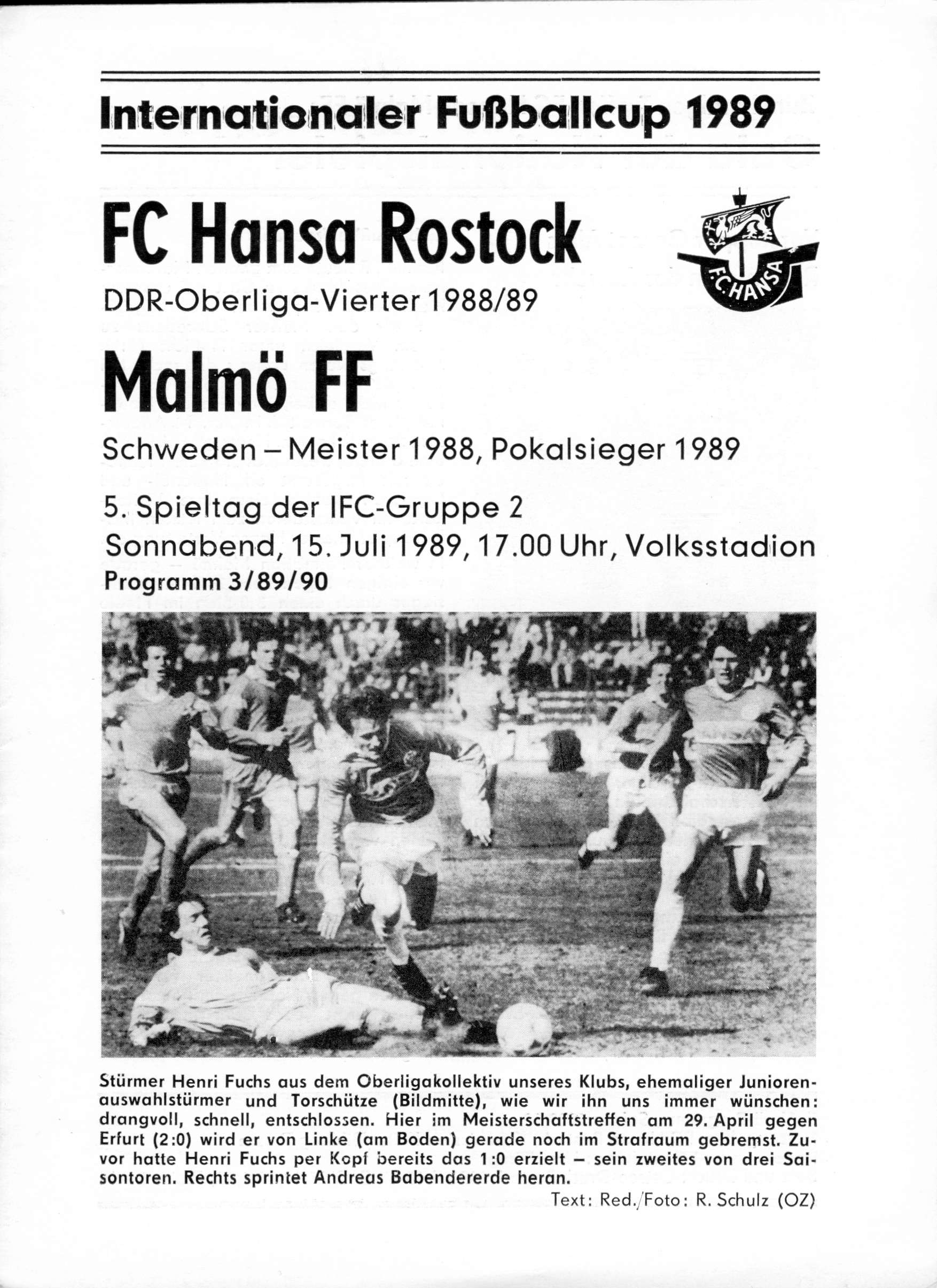   Prg. FC Hansa Rostock - Malmö FF 15.07.1989 (IFC-Pokalspiel) 