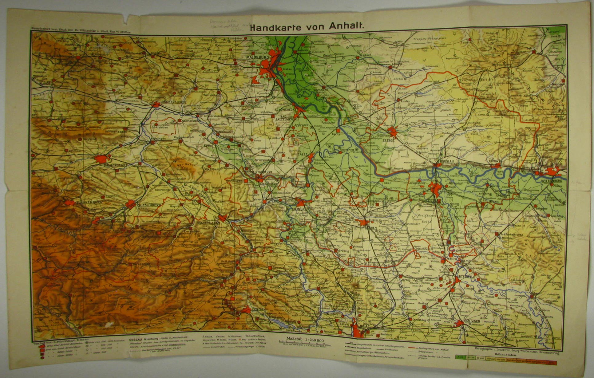 Wütschke, Stud.-Dir. und W. Müller:  Handkarte von Anhalt 