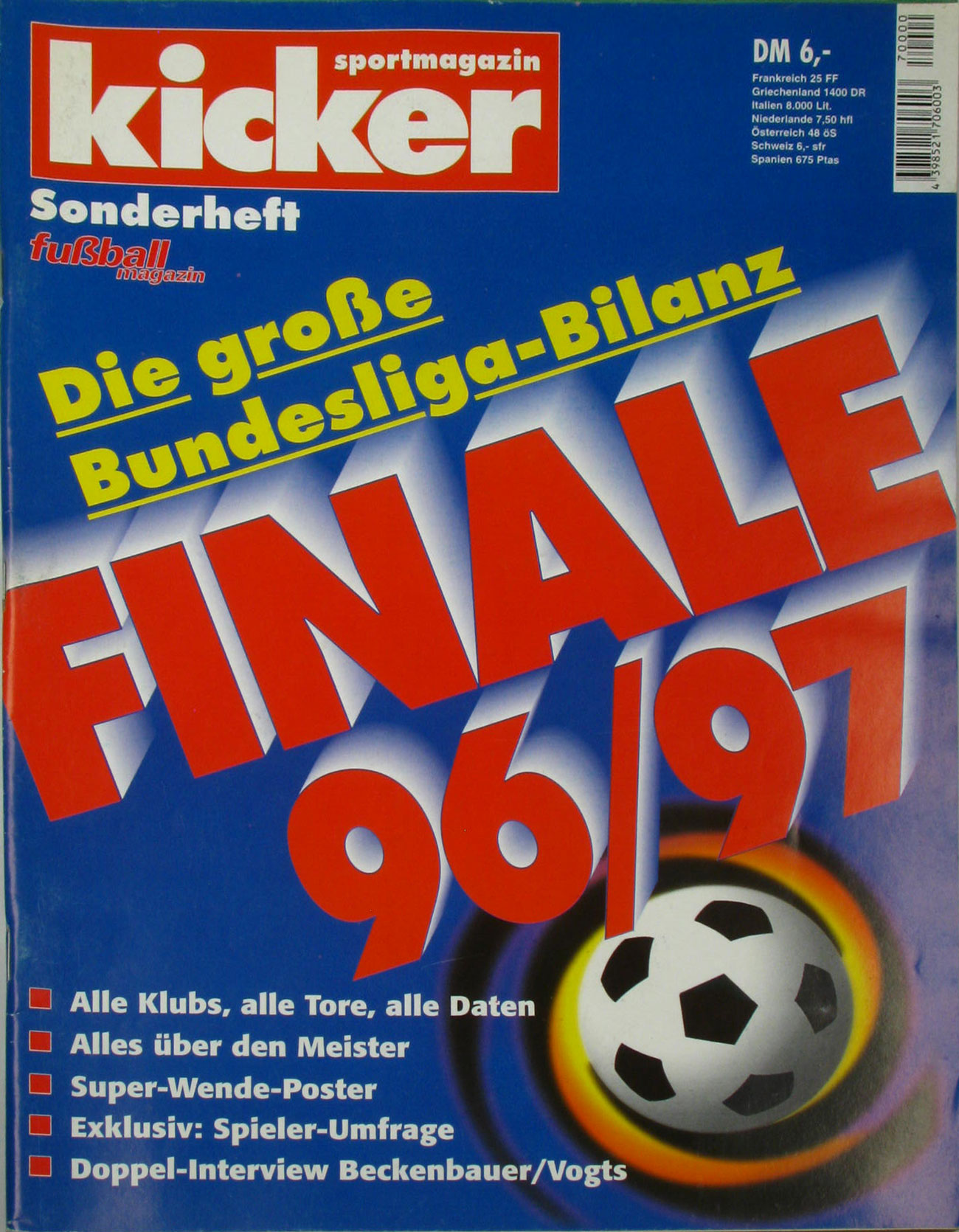 Autorenkollektiv:  Kicker Sonderheft Finale 96/97. Die große Bundesliga-Bilanz. 