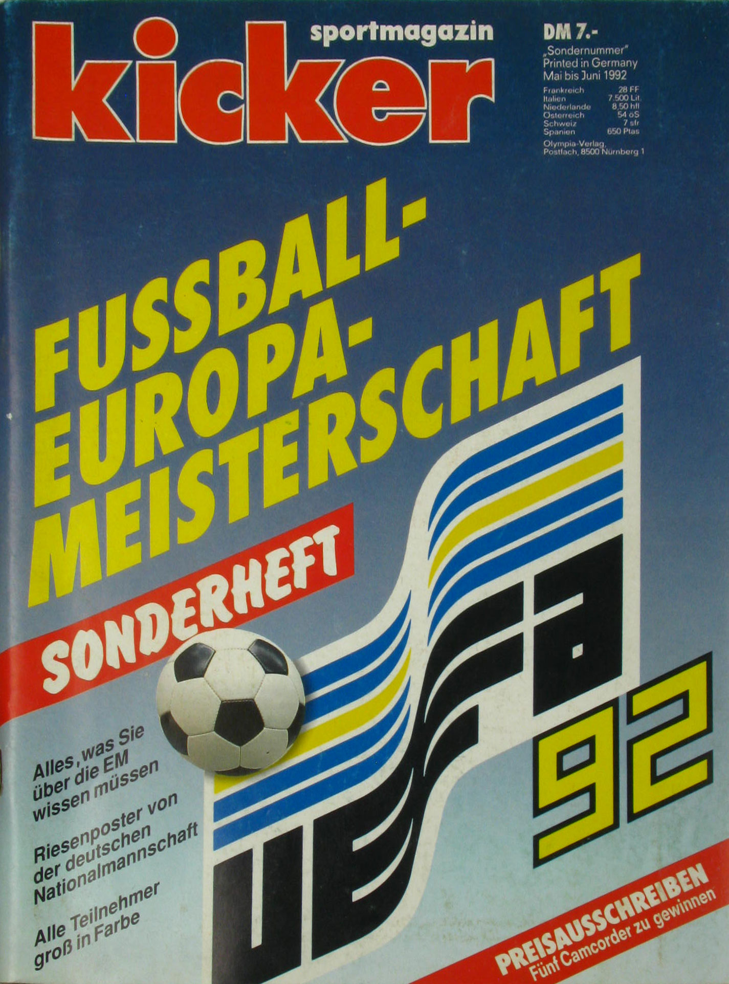 Autorenkollektiv:  Kicker Sonderheft Fussball-Europameisterschaft 92 