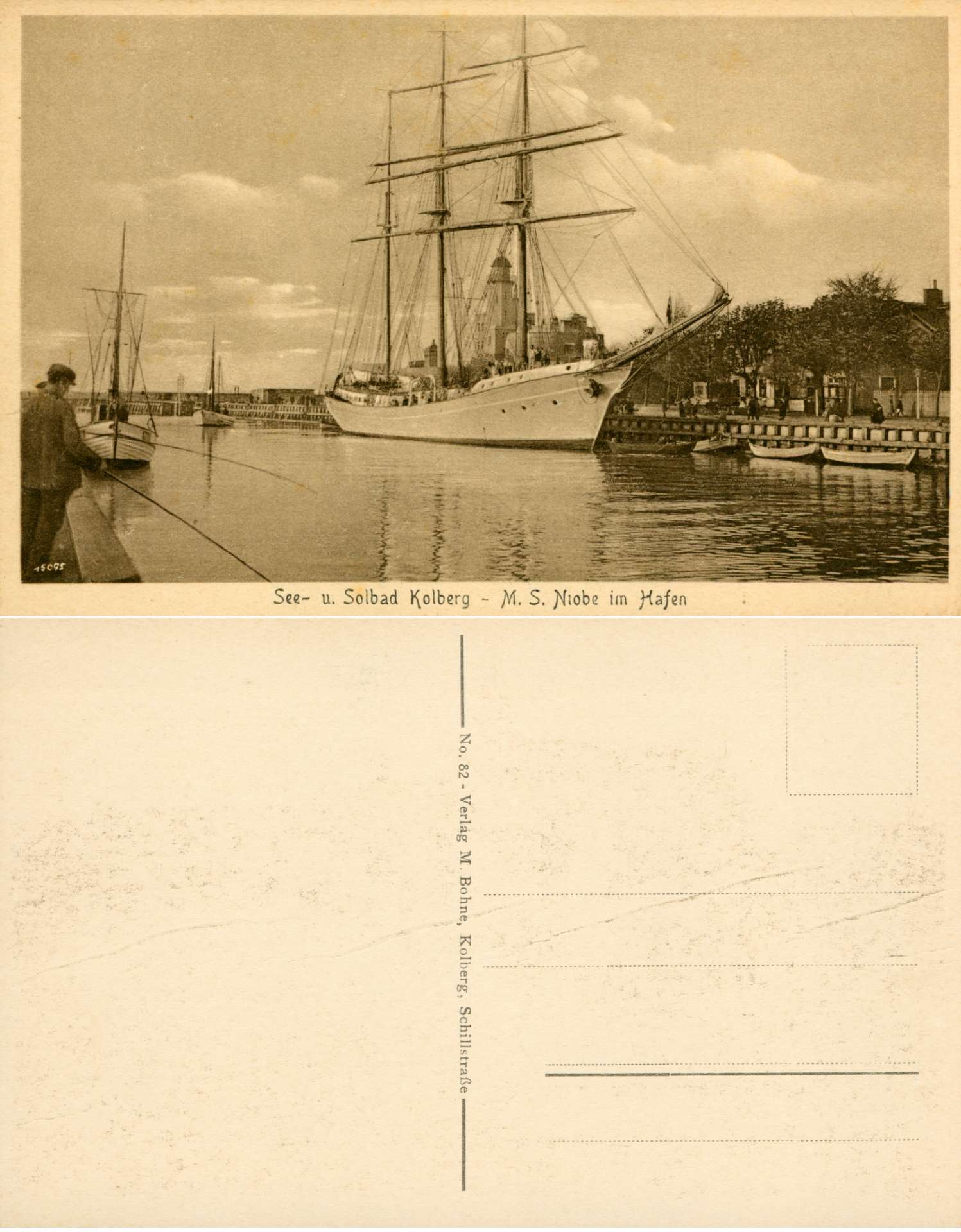   AK See- und Solbad Kolberg - M. S. Niobe im Hafen 