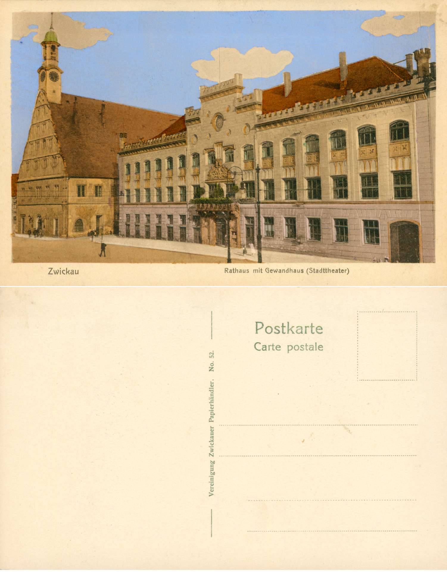   AK Zwickau - Rathaus mit Gewandhaus (Stadttheater) (Nr. 52) 