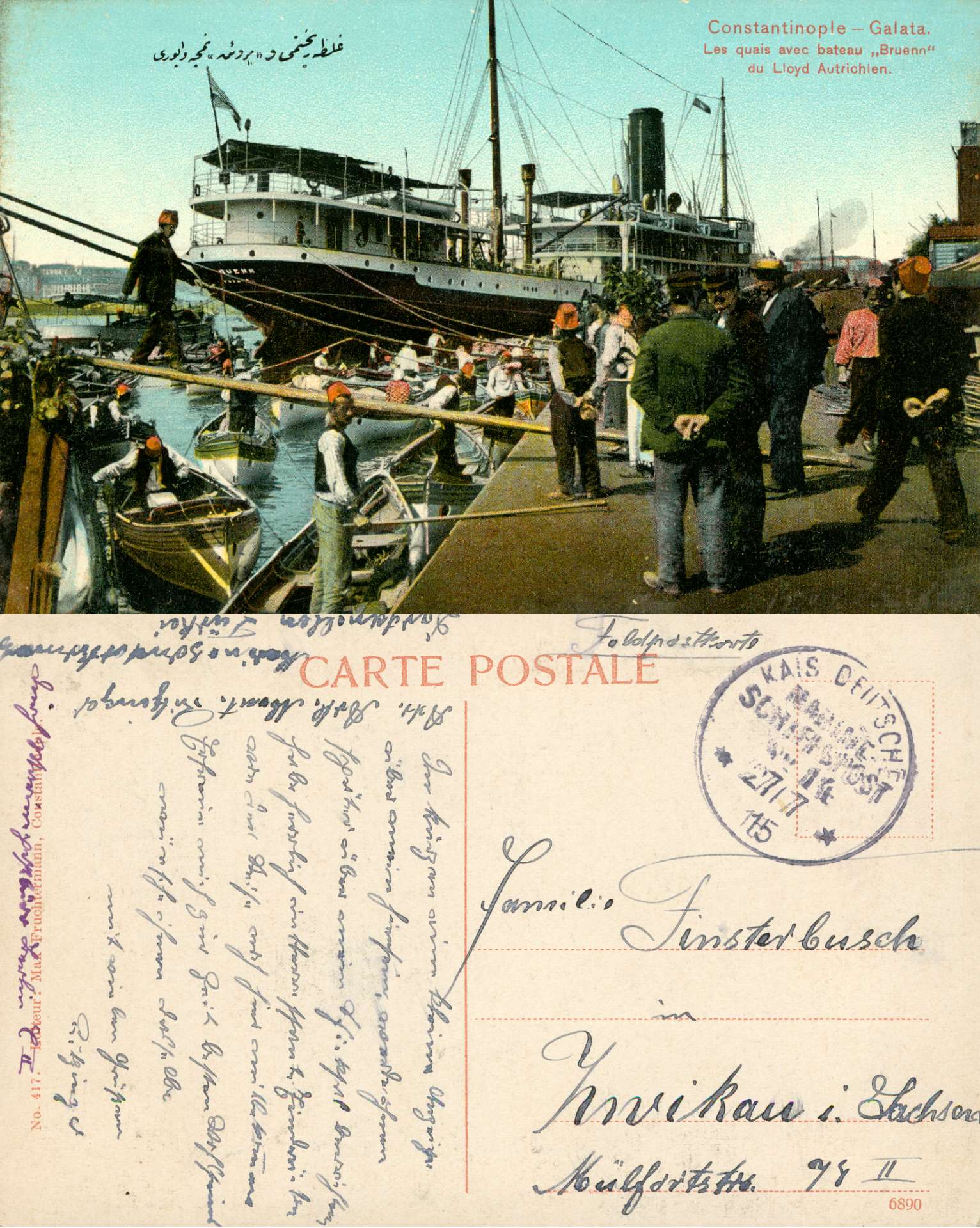   AK Constantinople - Galata - Les quais avec bateau "Bruenn" du Lloyd Autrichien 