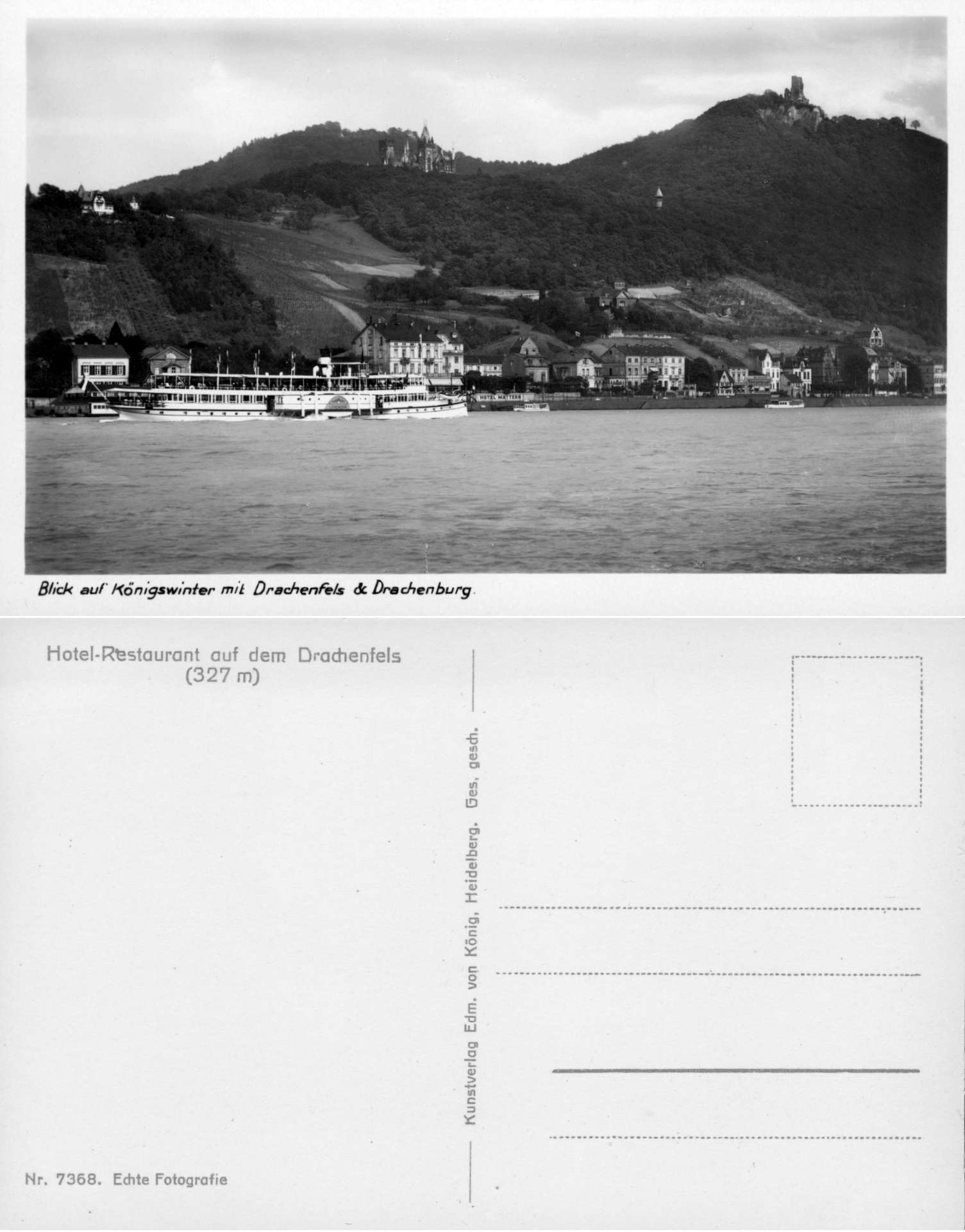   AK Blick auf Königswinter mit Drachenfels & Drachenburg (Nr. 7368) - Hotel-Restaurant auf dem Drachenfels 