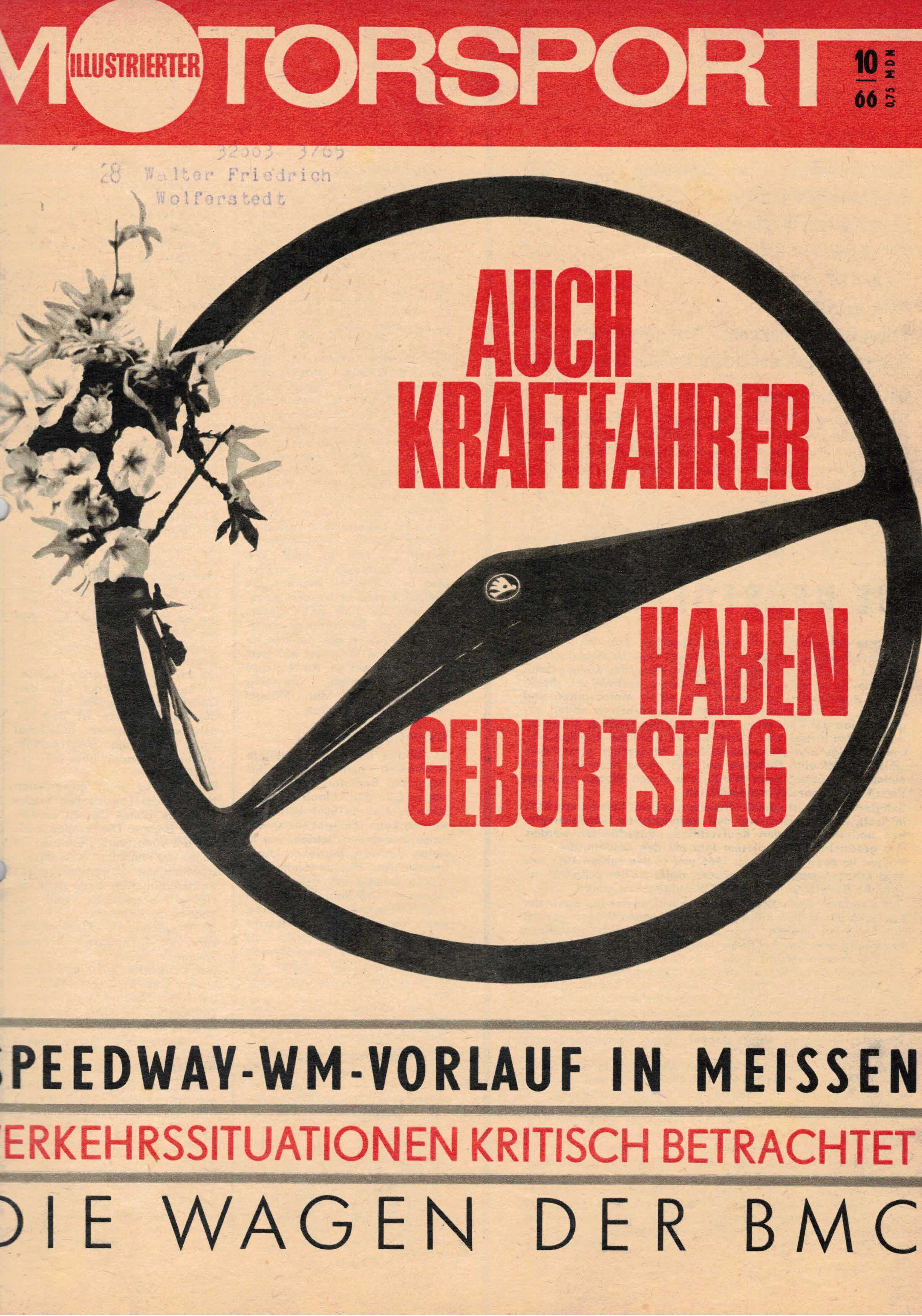 ADMV der DDR (Hrsg.):  Illustrierter Motorsport Heft 10/66. Auch Kraftfahrer haben Geburtstag. 