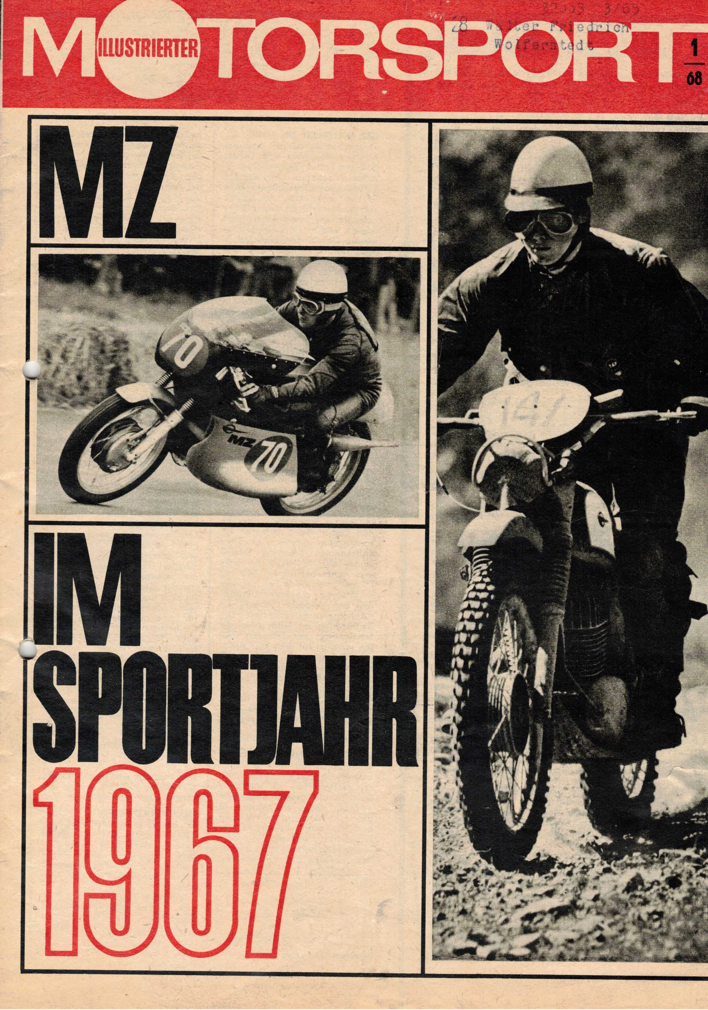 ADMV der DDR (Hrsg.):  Illustrierter Motorsport Heft 1/68. MZ im Sportjahr 1967. 