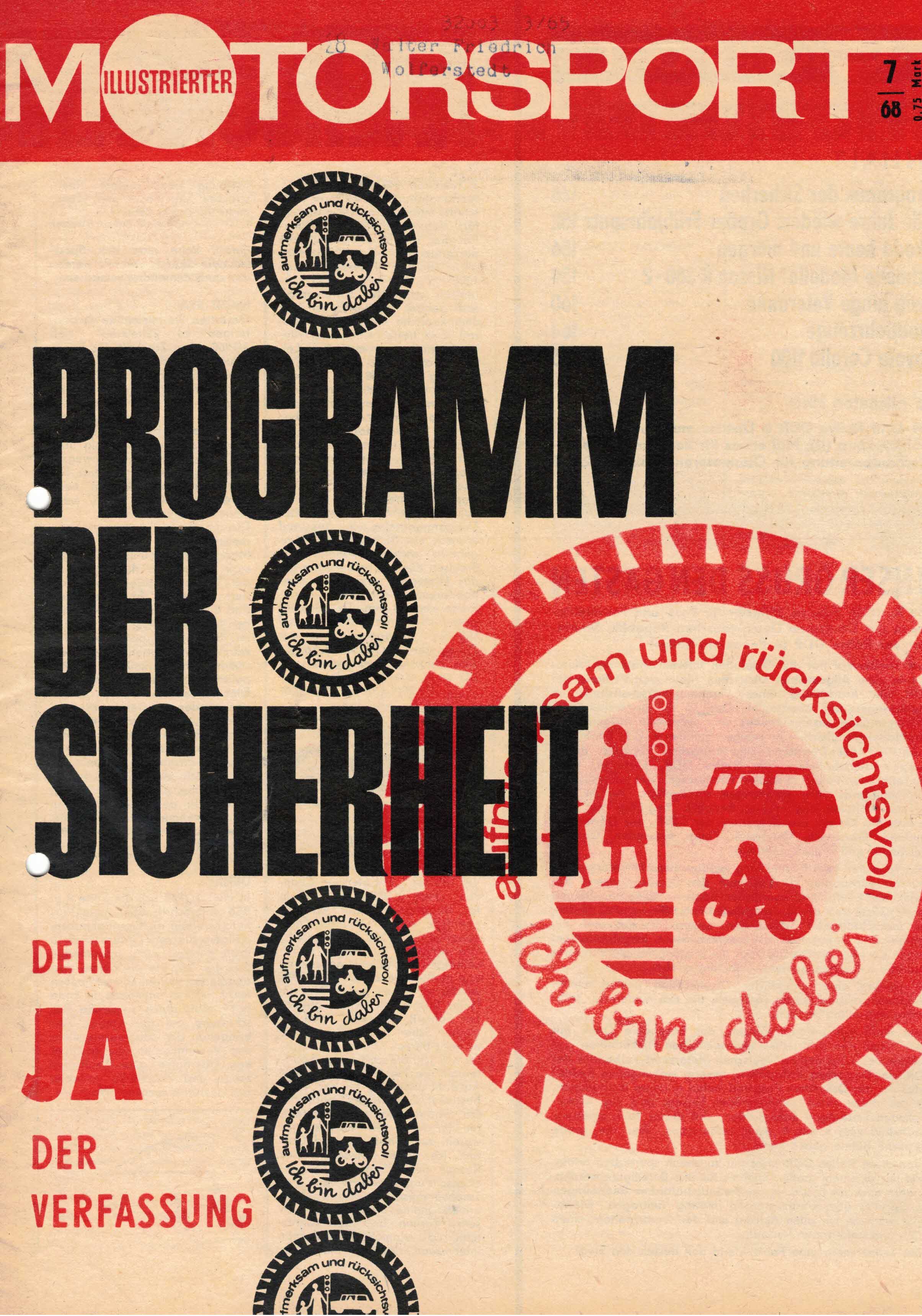 ADMV der DDR (Hrsg.):  Illustrierter Motorsport Heft 7/68. Programm der Sicherheit. Dein JA der Verfassung. 