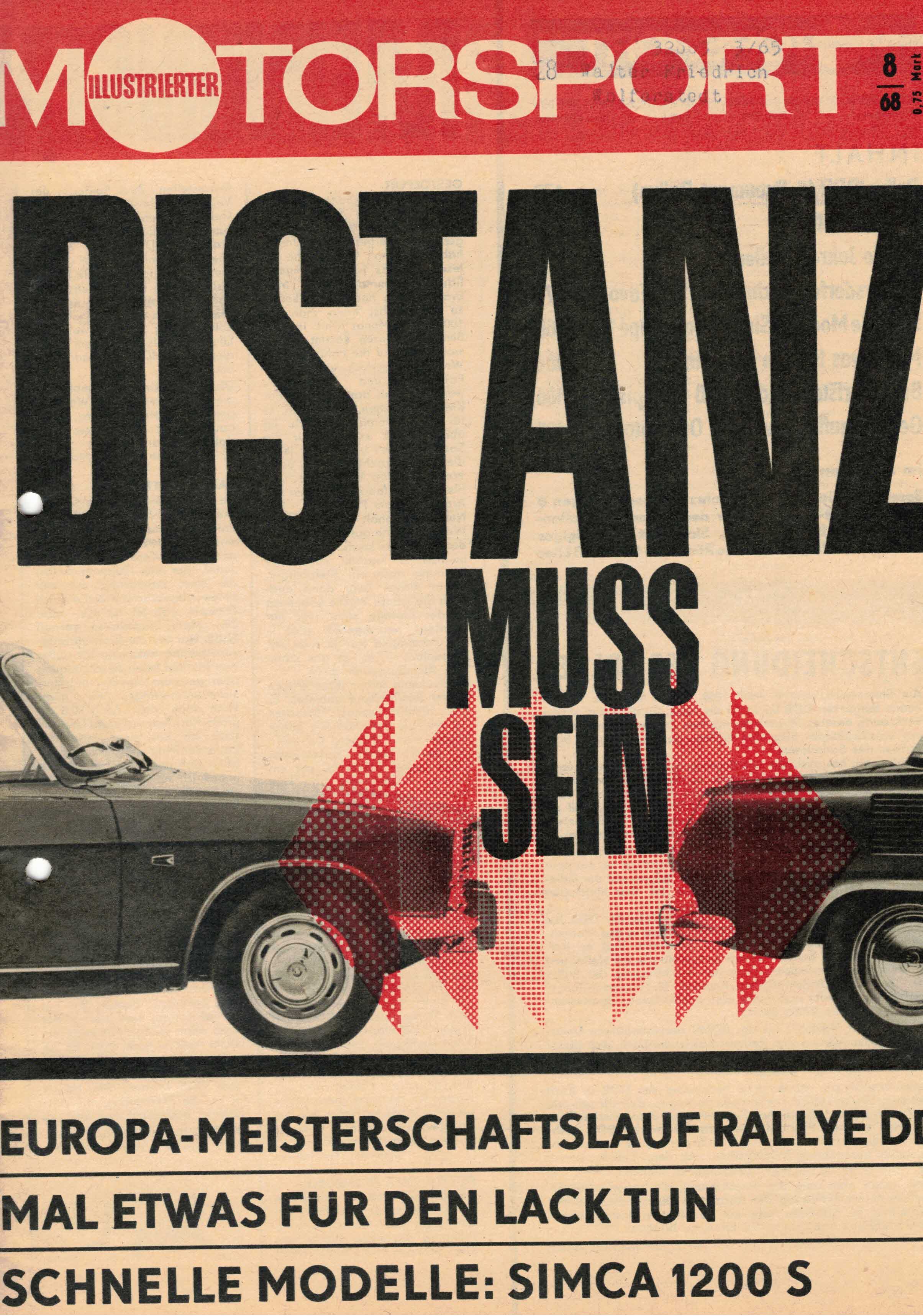 ADMV der DDR (Hrsg.):  Illustrierter Motorsport Heft 8/68. Distanz muss sein. 