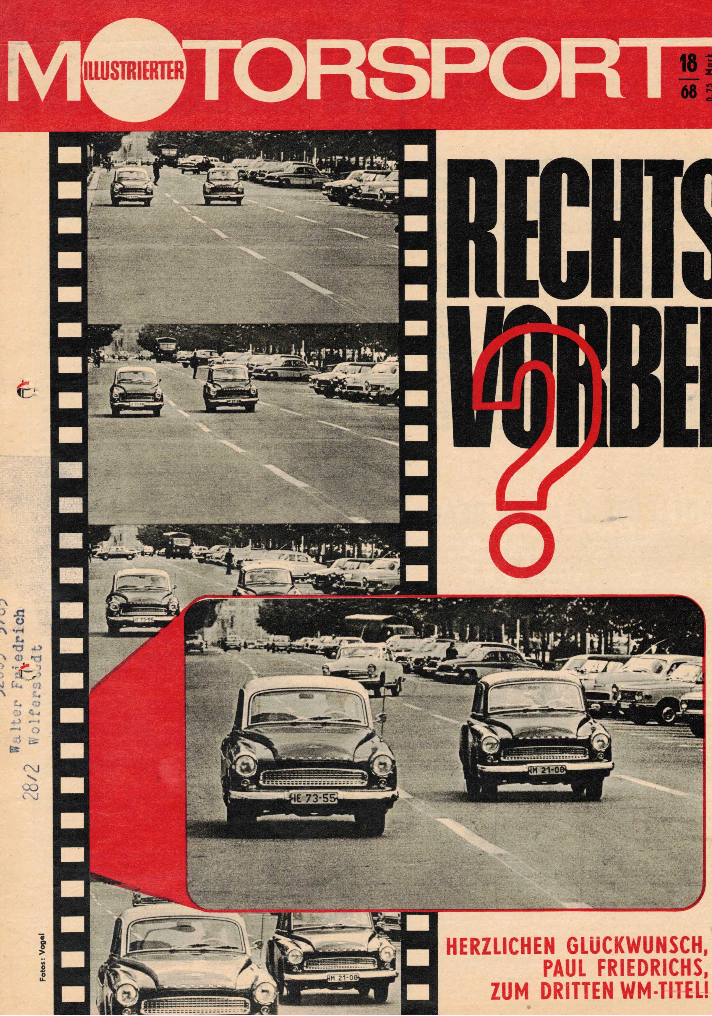 ADMV der DDR (Hrsg.):  Illustrierter Motorsport Heft 18/68. Rechts vorbei? 