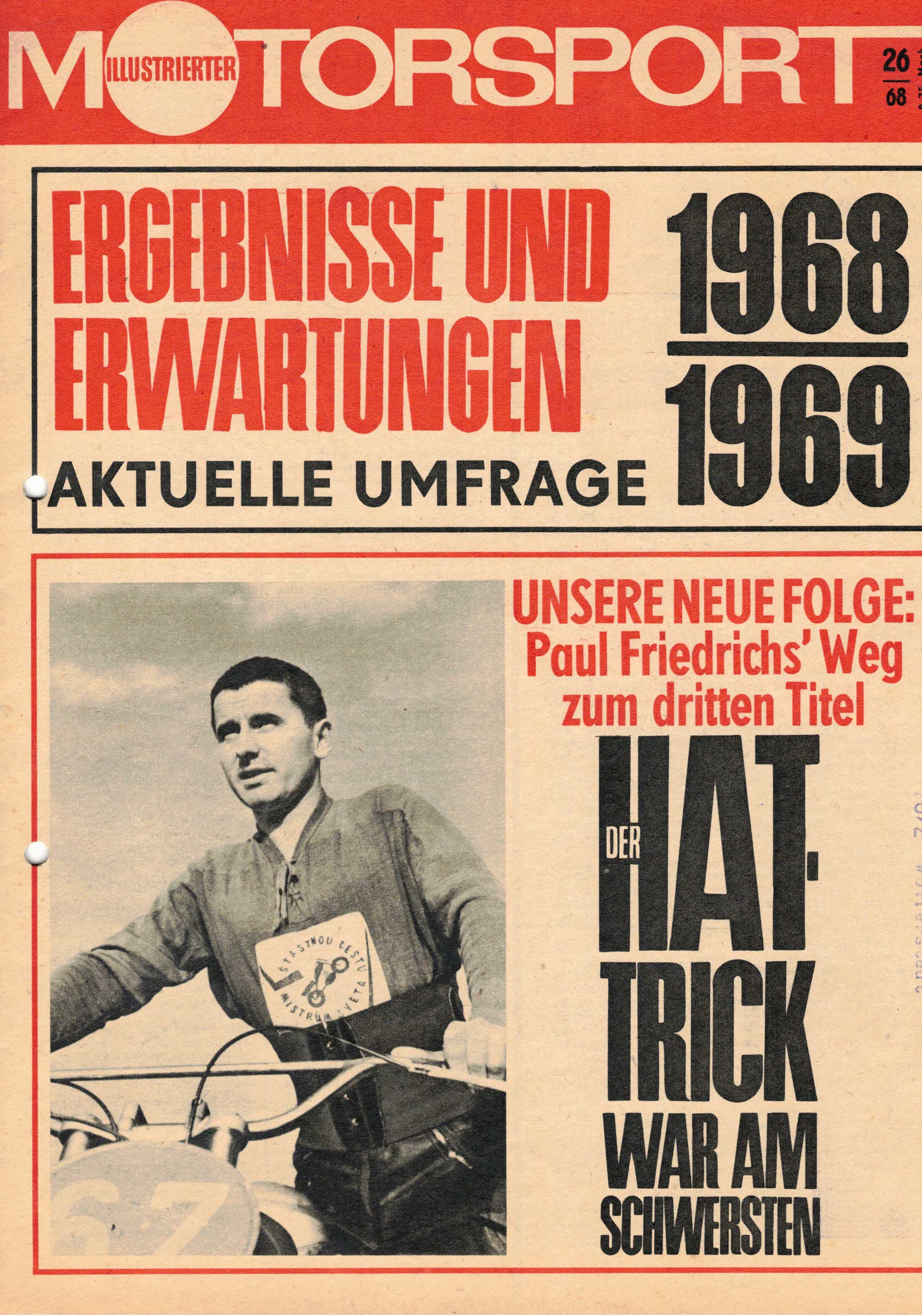 ADMV der DDR (Hrsg.):  Illustrierter Motorsport Heft 26/68. Ergebnisse und Erwartungen 1968/1969. 