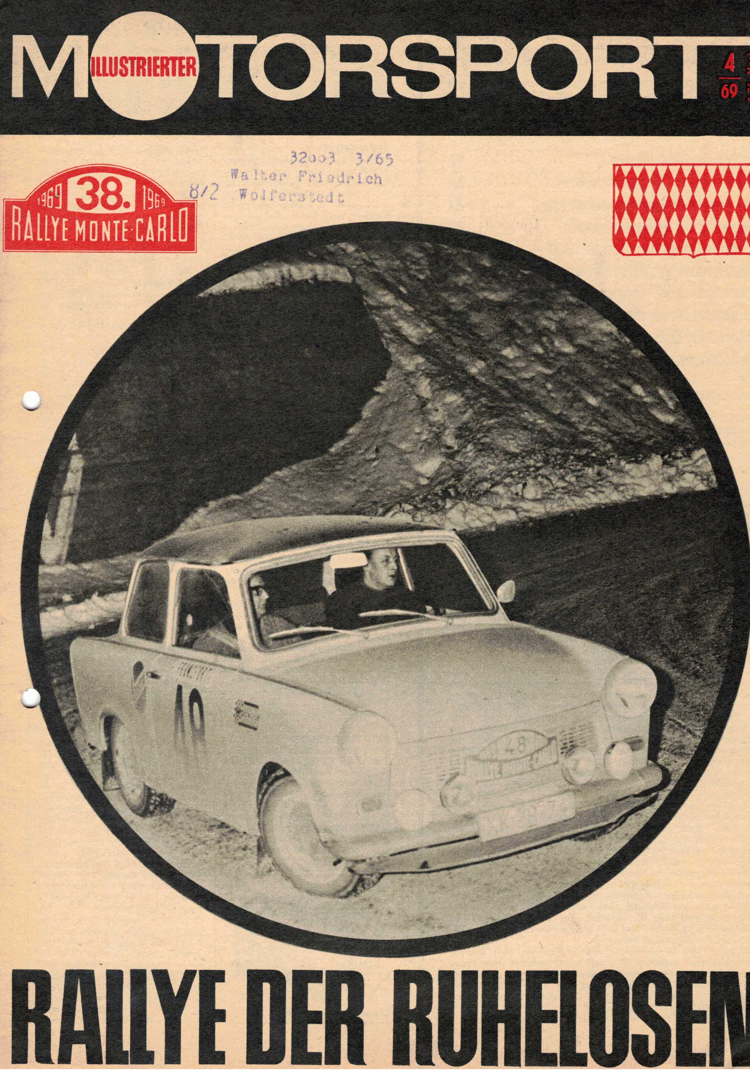 ADMV der DDR (Hrsg.):  Illustrierter Motorsport Heft 4/69. 38. Rallye Monte Carlo. Rallye der Ruhelosen. 