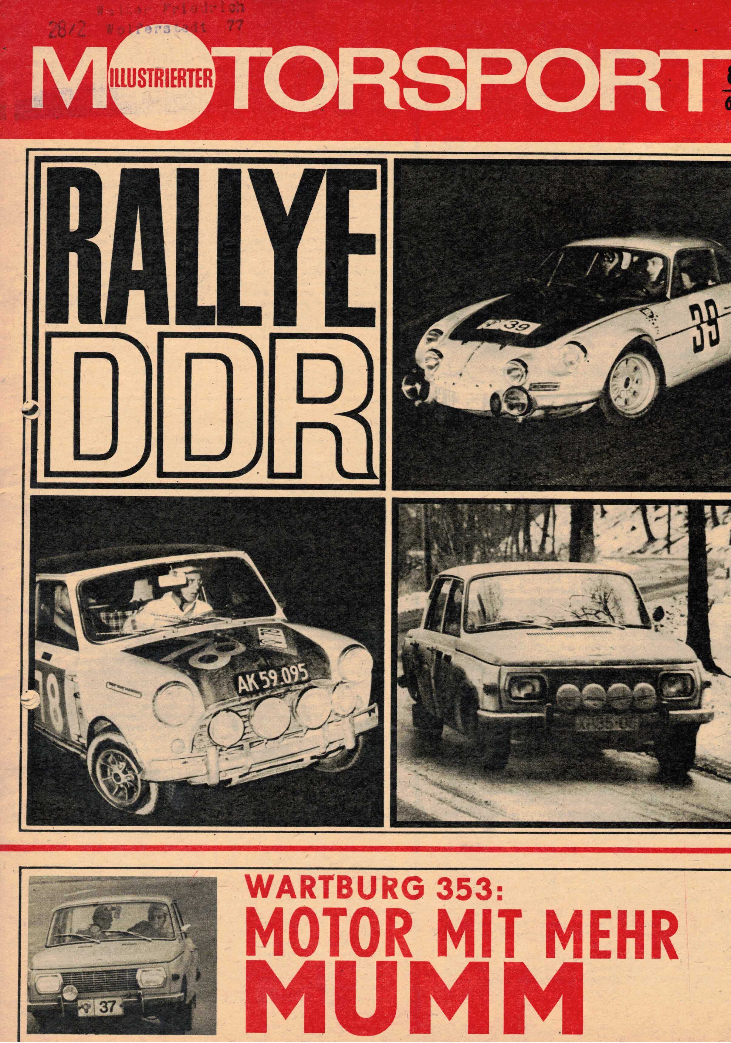 ADMV der DDR (Hrsg.):  Illustrierter Motorsport Heft 8/69. Rallye DDR. Wartburg 353 - Motor mit mehr Mumm. 