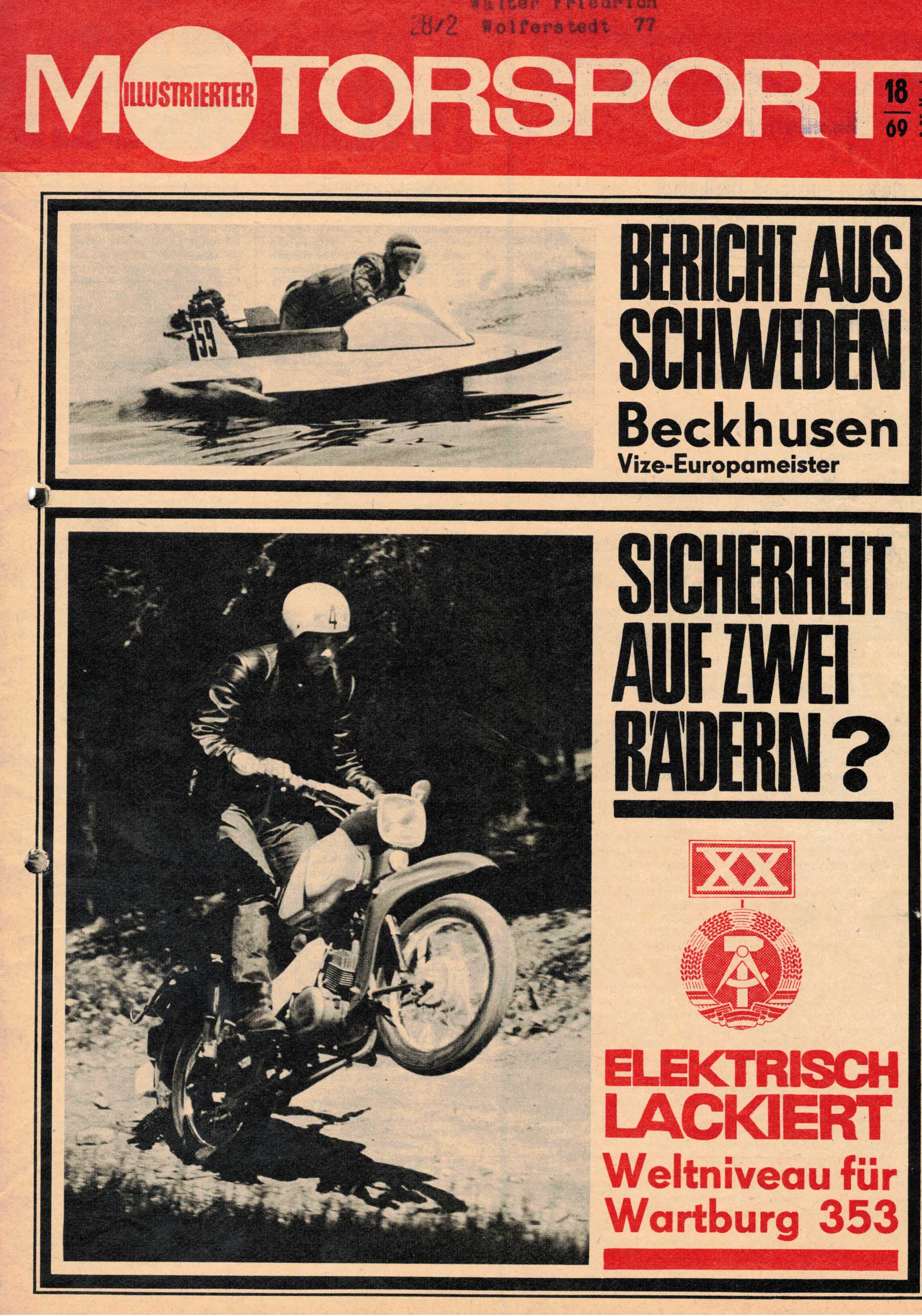 ADMV der DDR (Hrsg.):  Illustrierter Motorsport Heft 18/69. Sicherheit auf zwei Rädern? 