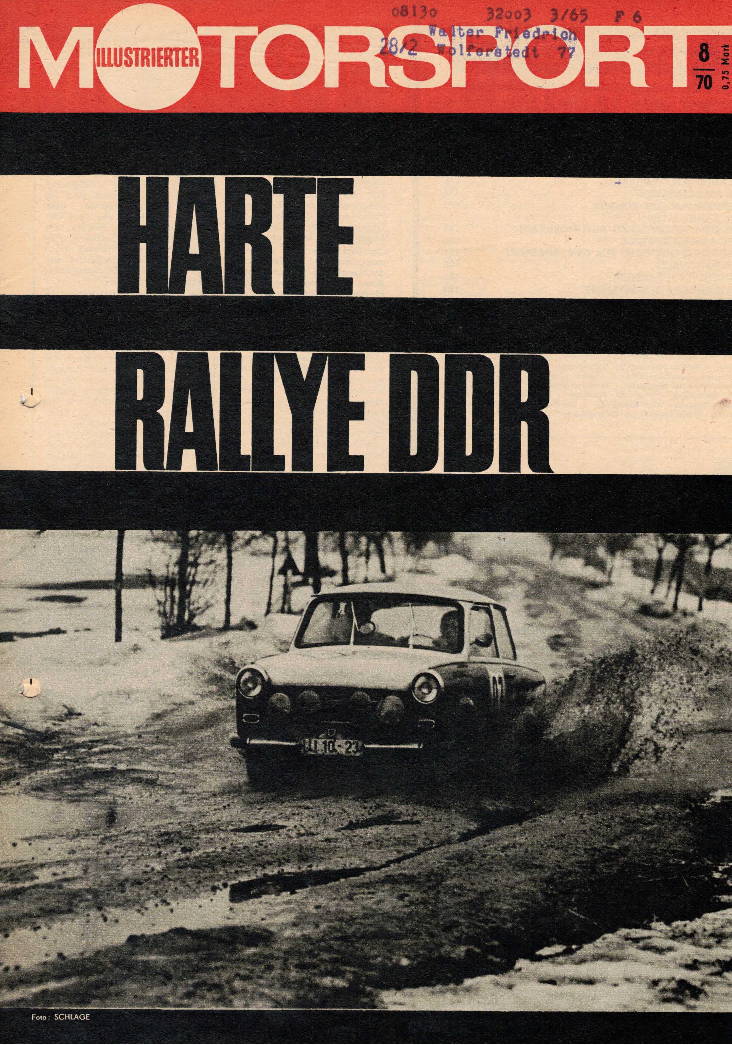 ADMV der DDR (Hrsg.):  Illustrierter Motorsport Heft 8/70. Harte Rallye DDR. 