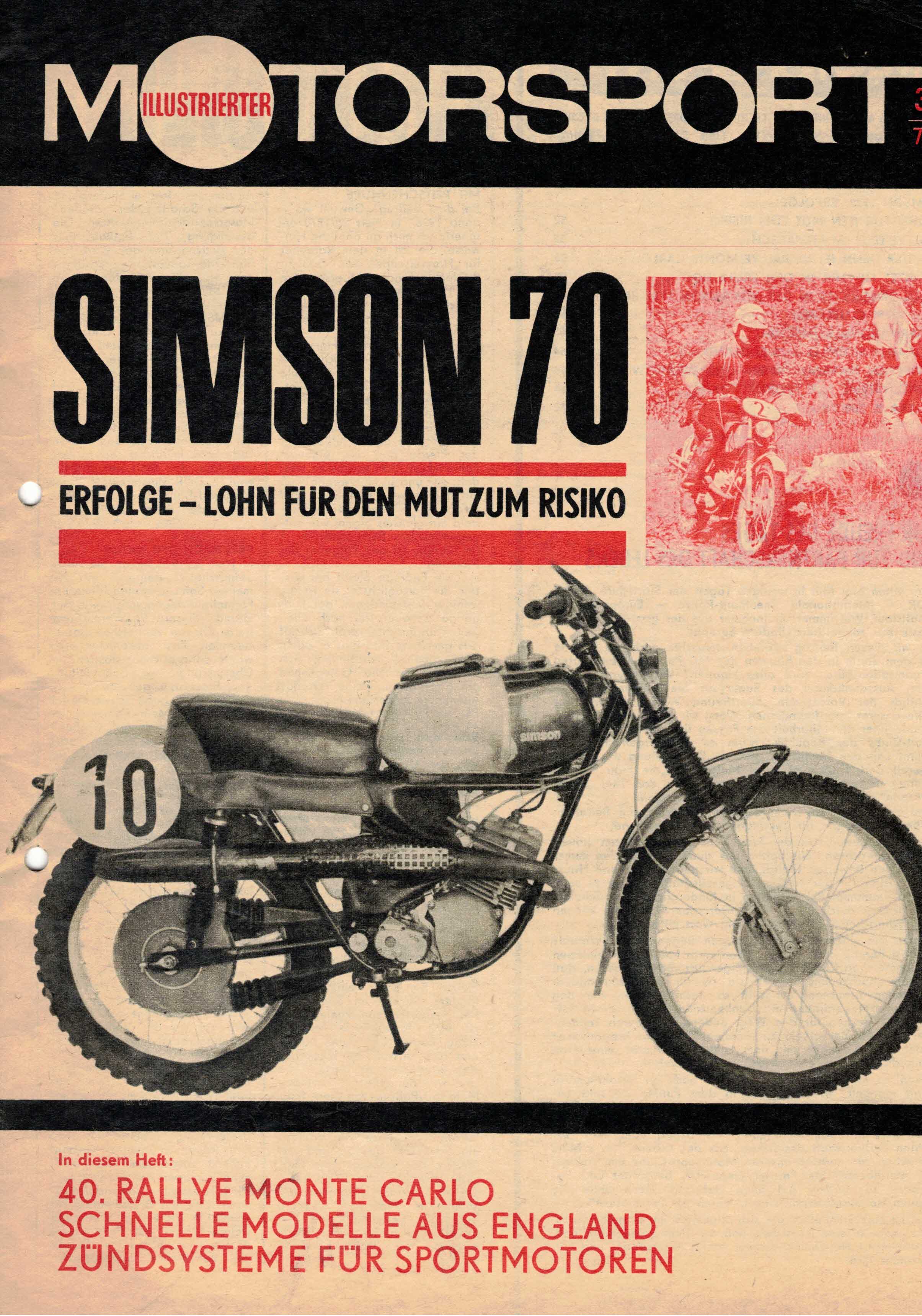 ADMV der DDR (Hrsg.):  Illustrierter Motorsport Heft 3/71. Simson 70. 