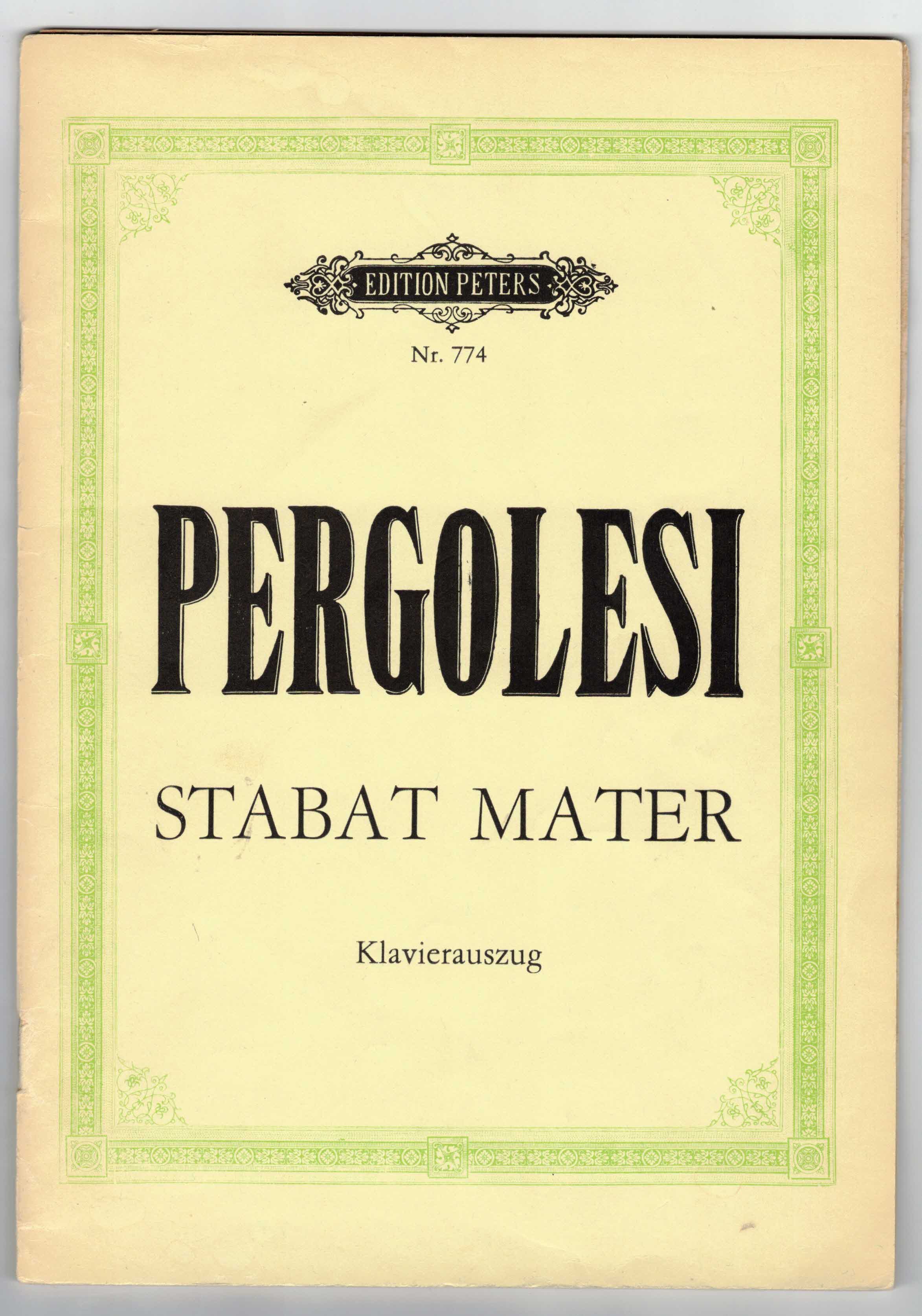   Giovanni Battista Pergolesi. Stabat Mater for Soprano, Alt und Streichorchester. Klavierauszug. 