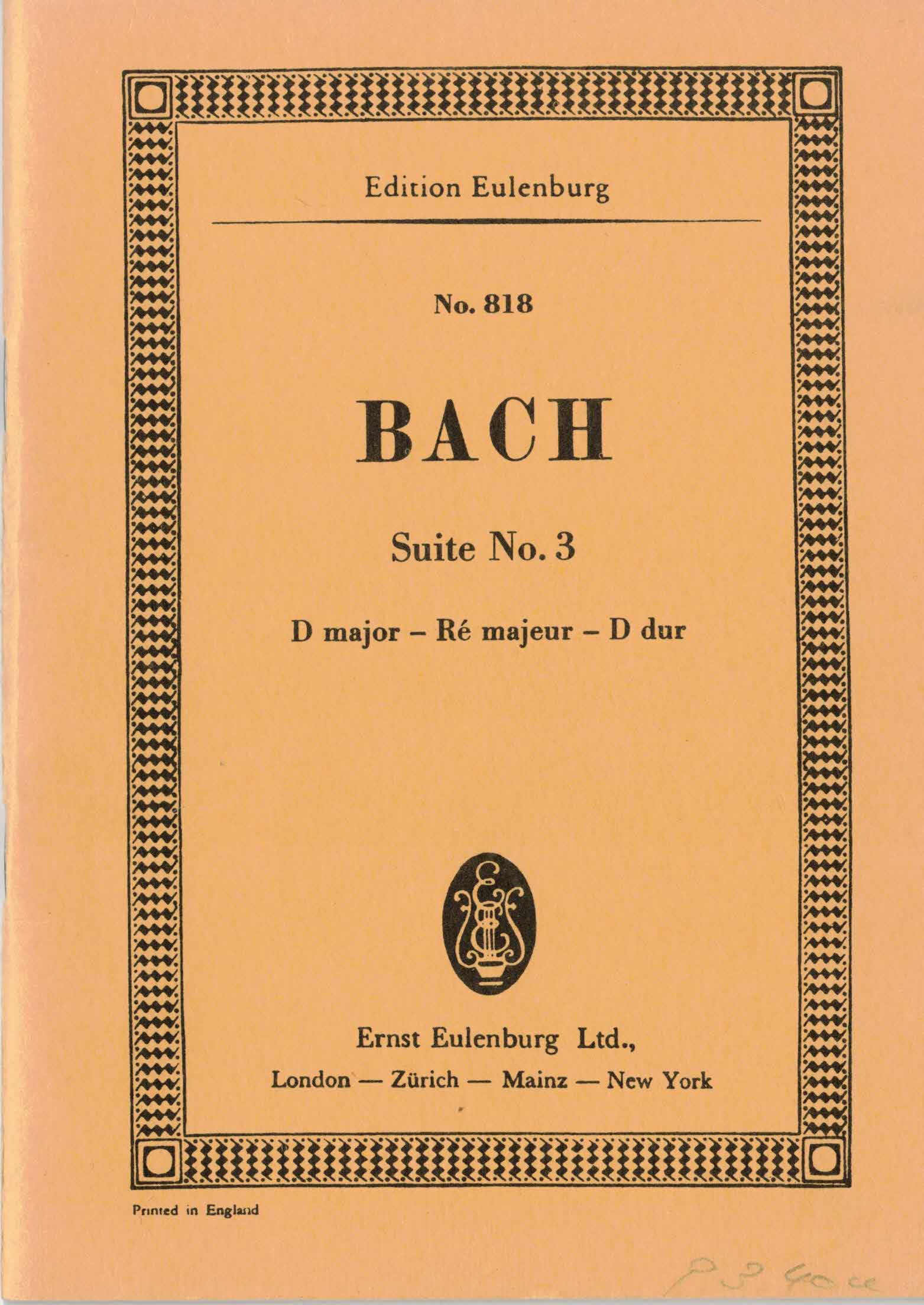 Altmann, Wilhelm (Hrsg.):  Johann Sebastian Bach. Suite Nr. 3 D dur. 