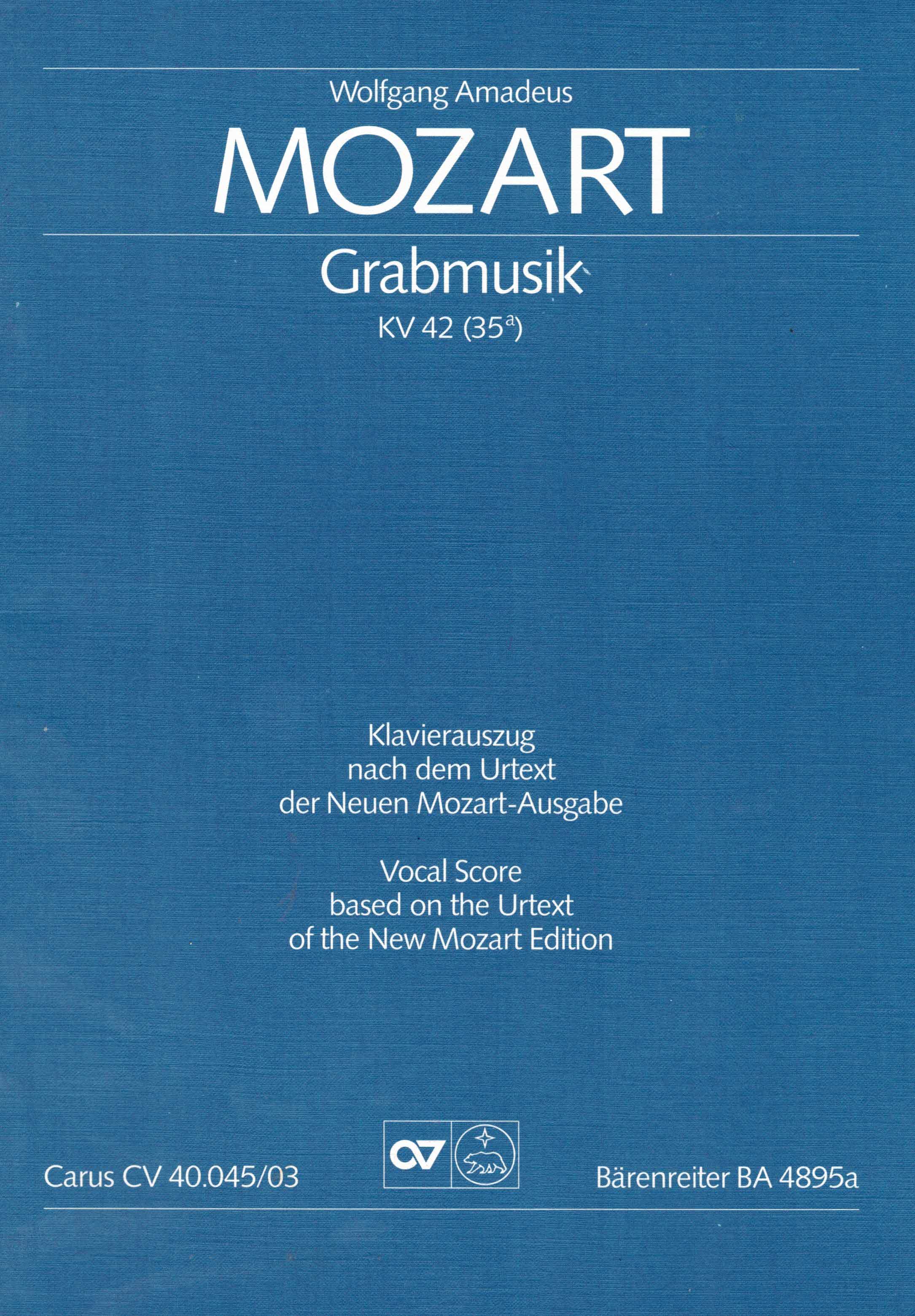 Giegling, Franz:  Wolfgang Amadeus Mozart. Grabmusik (KV 42/35a). Klavierauszug nach dem Urtext der Neuen Mozart-Ausgabe. 