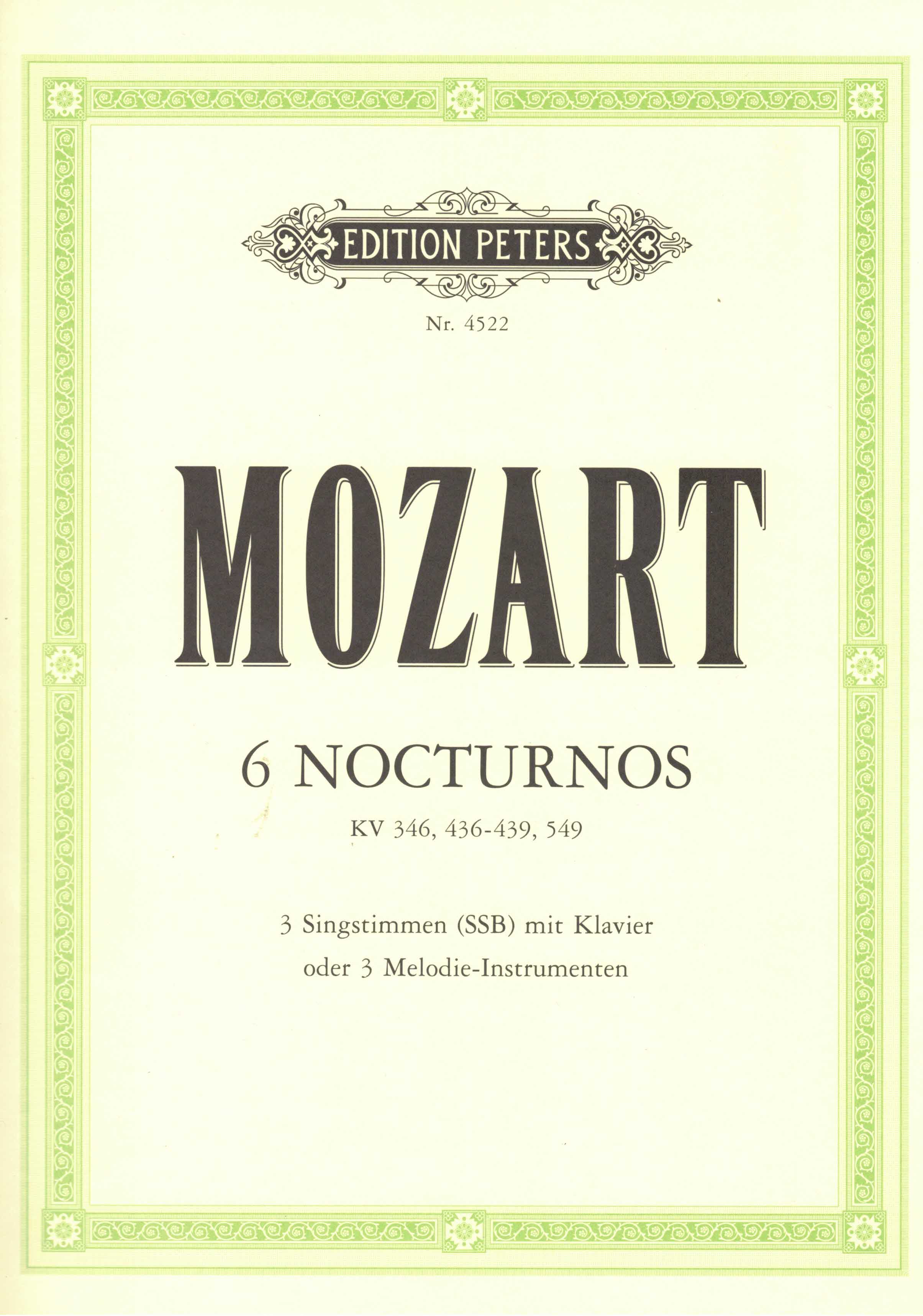 Kraus, Hedwig (Hrsg.):  W. A. Mozart. Sechs Nocturnos für zwei Soprane und Bass mit Begleitung von drei Melodieinstrumenten (2 Violinen, Violincello) oder Klavier. 