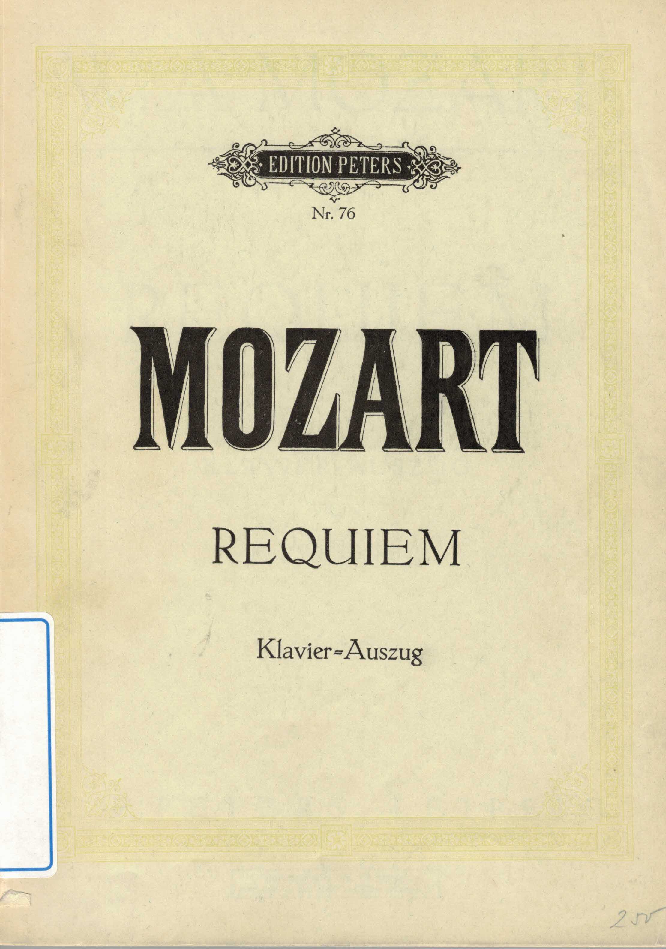   W. A. Mozart. Requiem. Klavier-Auszug von F. Brissler. 