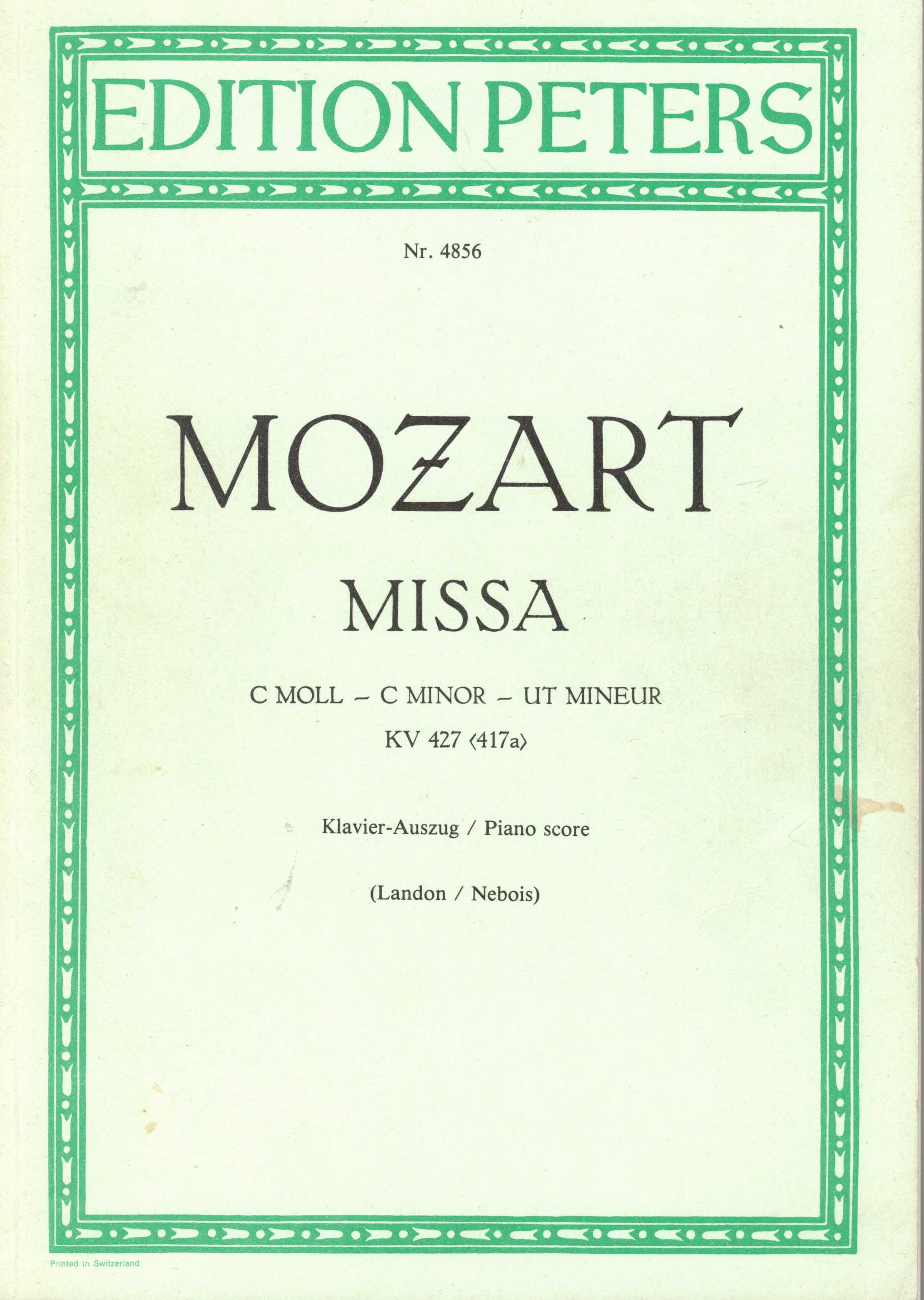 Landon, H. C. Robbins:  W. A. Mozart C Moll. Klavier-Auszug von Josef Nebois. 