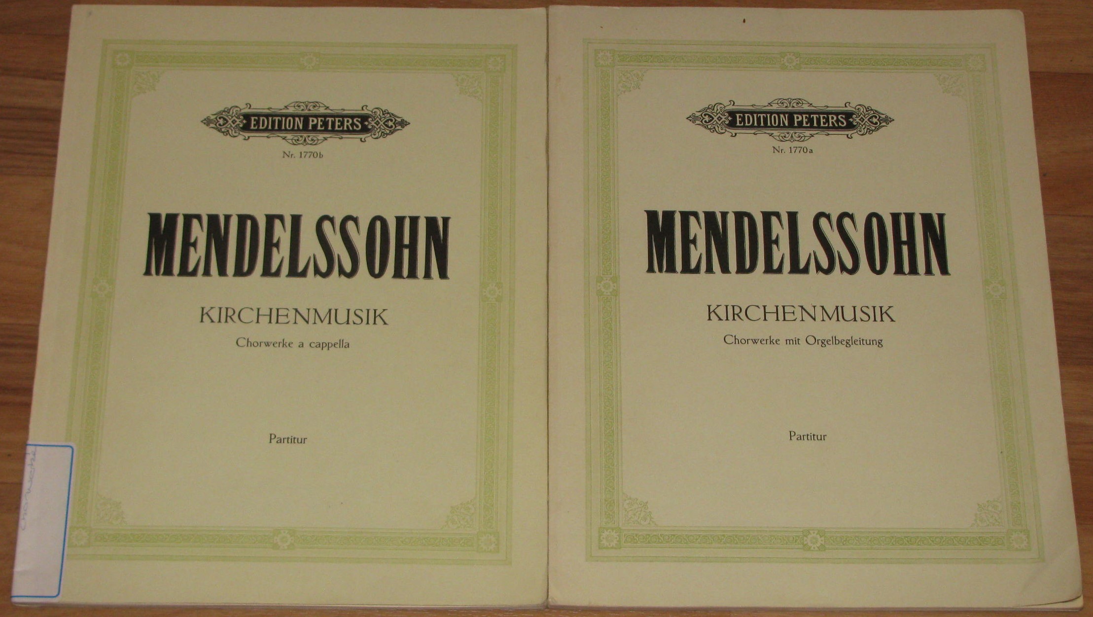   Felix Mendelssohn Bartholdy. Kirchenmusik. Chorwerke mit Orgelbegleitung/Chorwerke a cappella. Partitur. 2 Bände. 