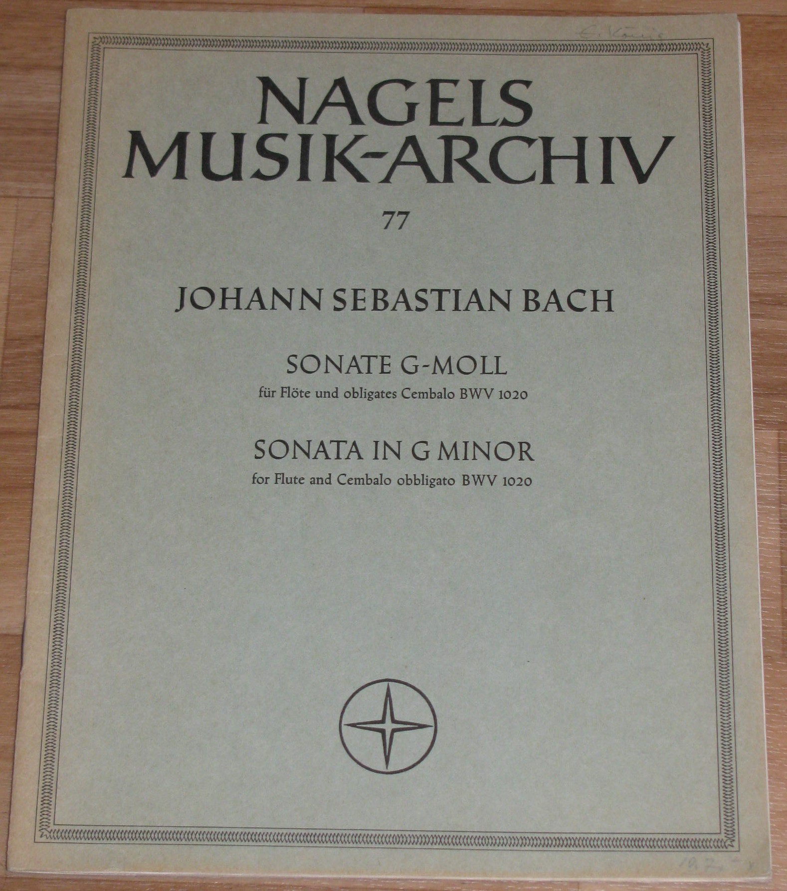   Johann Sebastian Bach. Sonate G-Moll für Flöte und obligates Cembalo BWV 1020 