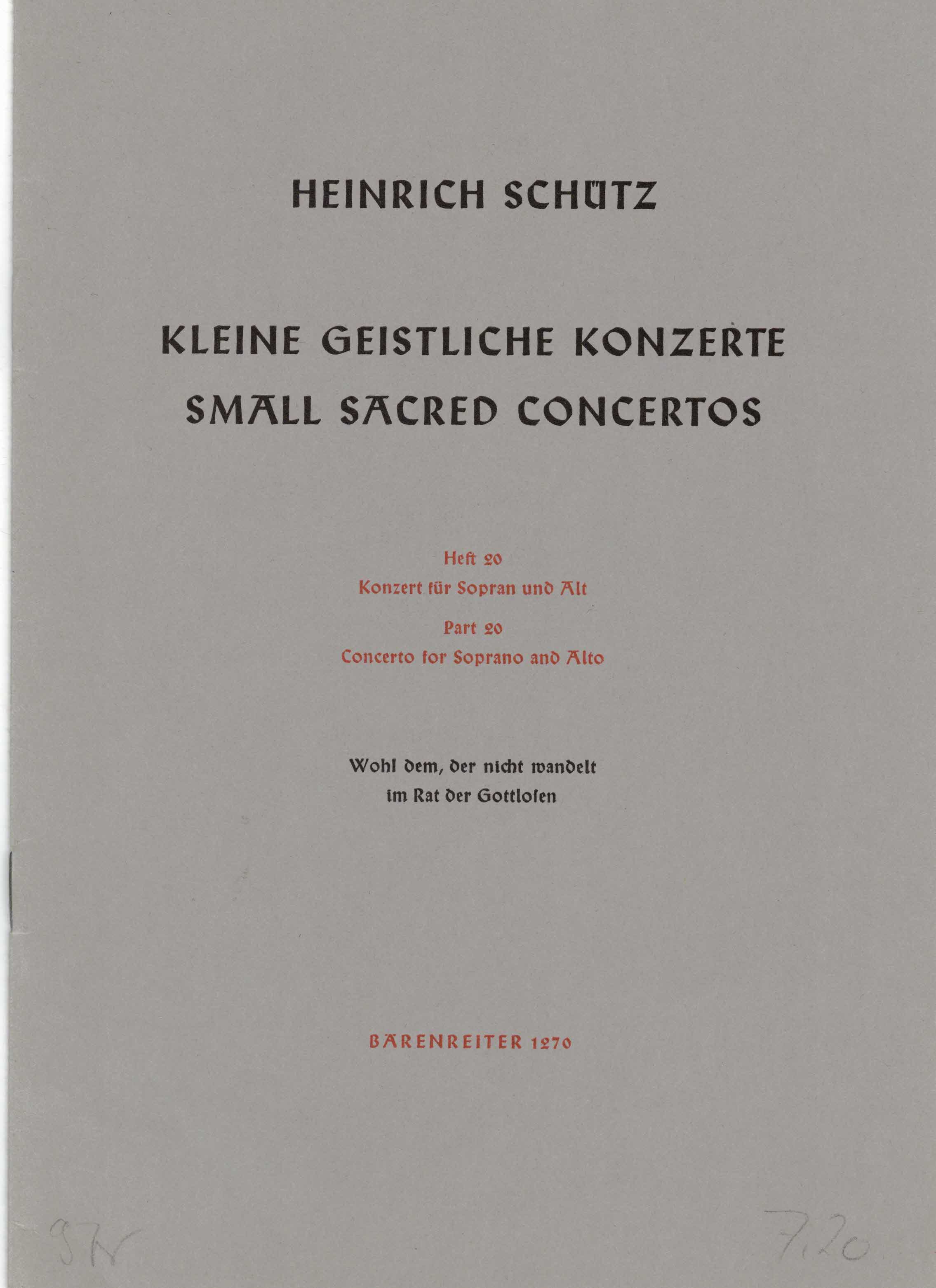 Hoffmann, Hans (Hrsg.):  Heinrich Schütz. Kleine geistliche Konzerte. Heft 20: Wohl dem, der nicht wandelt im Rat der Gottlosen. Konzert für Sopran und Alt. 