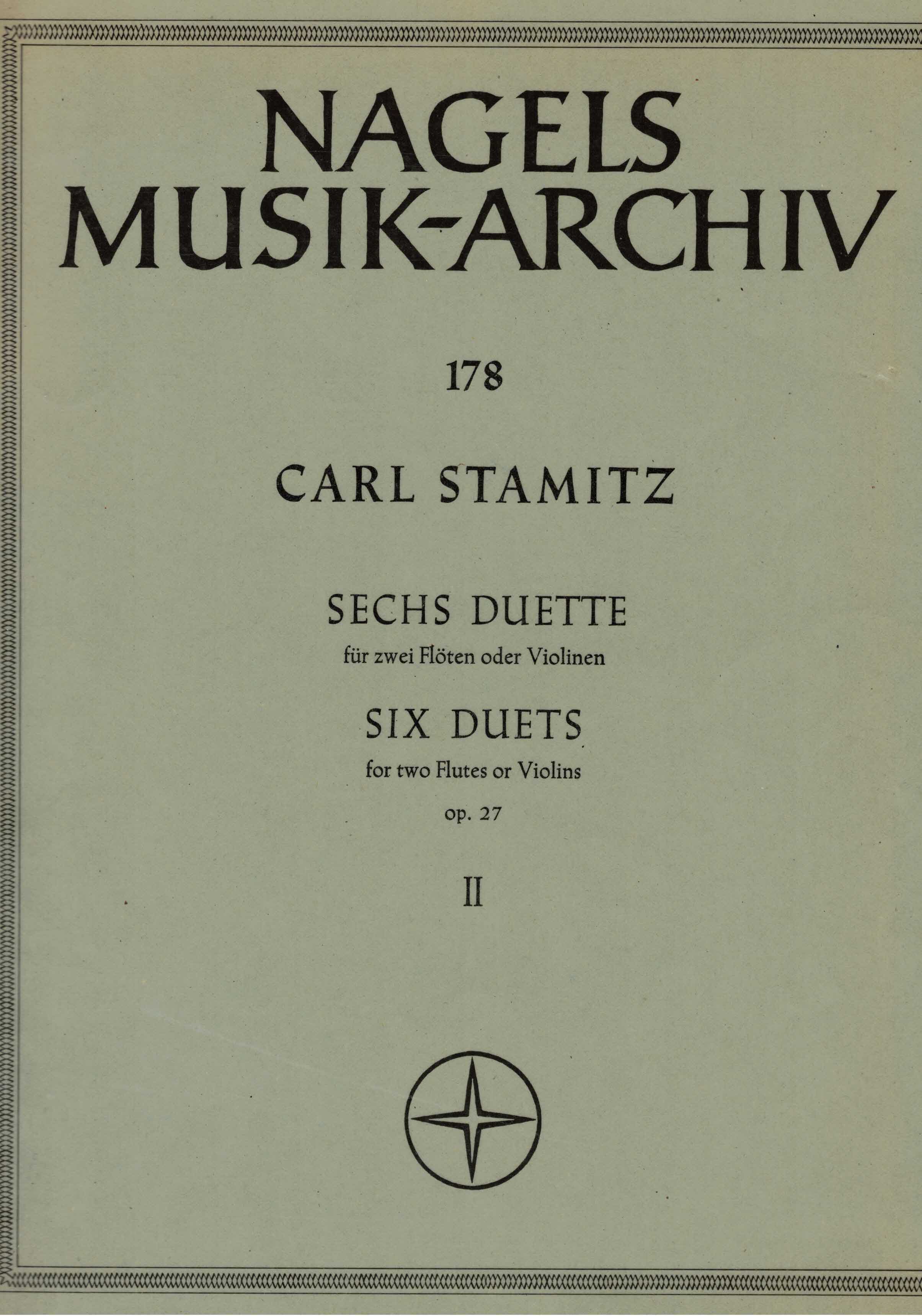 Bormann, Paul (Hrsg.):  Carl Stamitz. Sechs Duette für zwei Flöten oder Violienen. op. 27. Heft 2. 