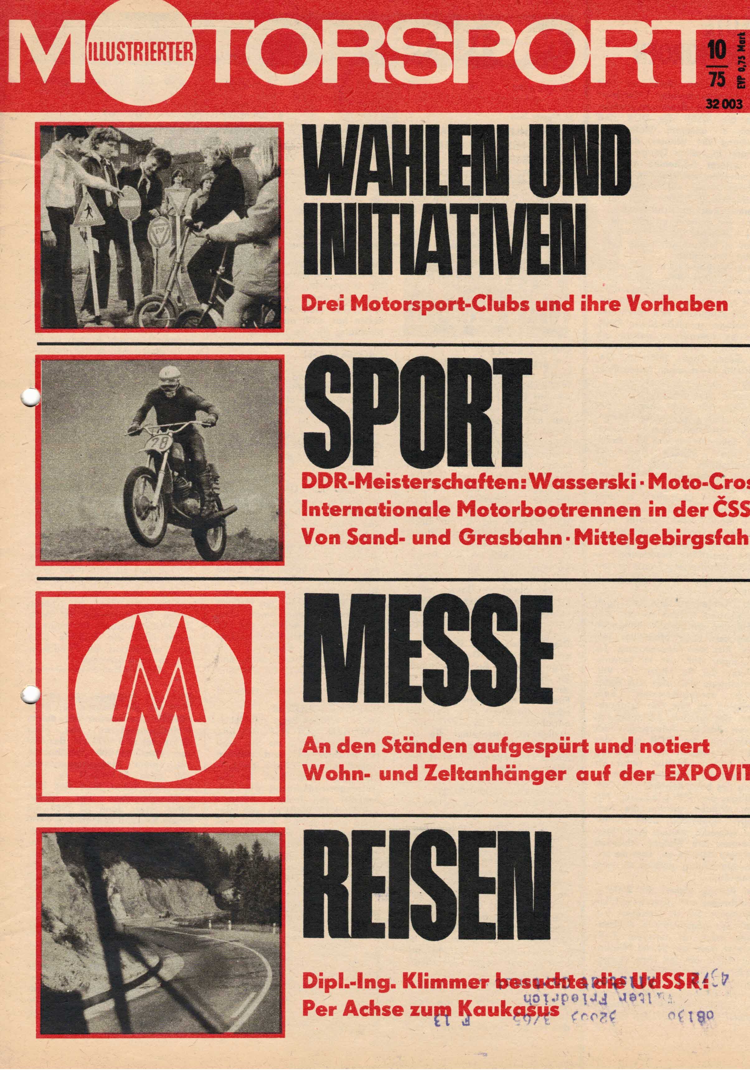 ADMV der DDR (Hrsg.):  Illustrierter Motorsport Heft 10/75. Wahlen und Initiativen, Sport, Messe, Reisen. 