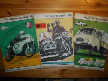 KFZ-Technik Ausgabe:  Kraftfahrzeugtechnik 5/1963 "mz ...schnellste Zweitakter der Welt"; 7/1963 "ROBUR Motorwagen 2,5 t Gesamtanhängermasse 3 t. (2 Hefte, zus. EURO 16,00 u. Porto EURO 2,10) Einzelpreis ab: 