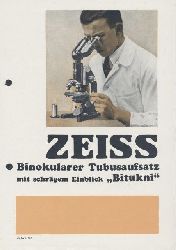 Zeiss, Carl  Zeiss Binokularer Tubusaufsatz mit schrgem Aufblick "Bitukni". Zeiss-Druckschrift Mikro 433. Prospekt. 