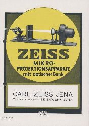 Zeiss, Carl  Zeiss Mikro-Projektionsapparate mit optischer Bank. Zeiss-Druckschrift Mikro 439. Prospekt. 