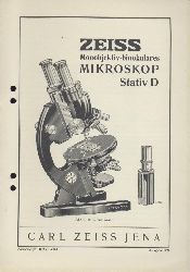 Zeiss, Carl  Zeiss Monobjektiv-binokulares Mikroskop Stativ D. Zeiss-Druckschrift Mikro 404. 